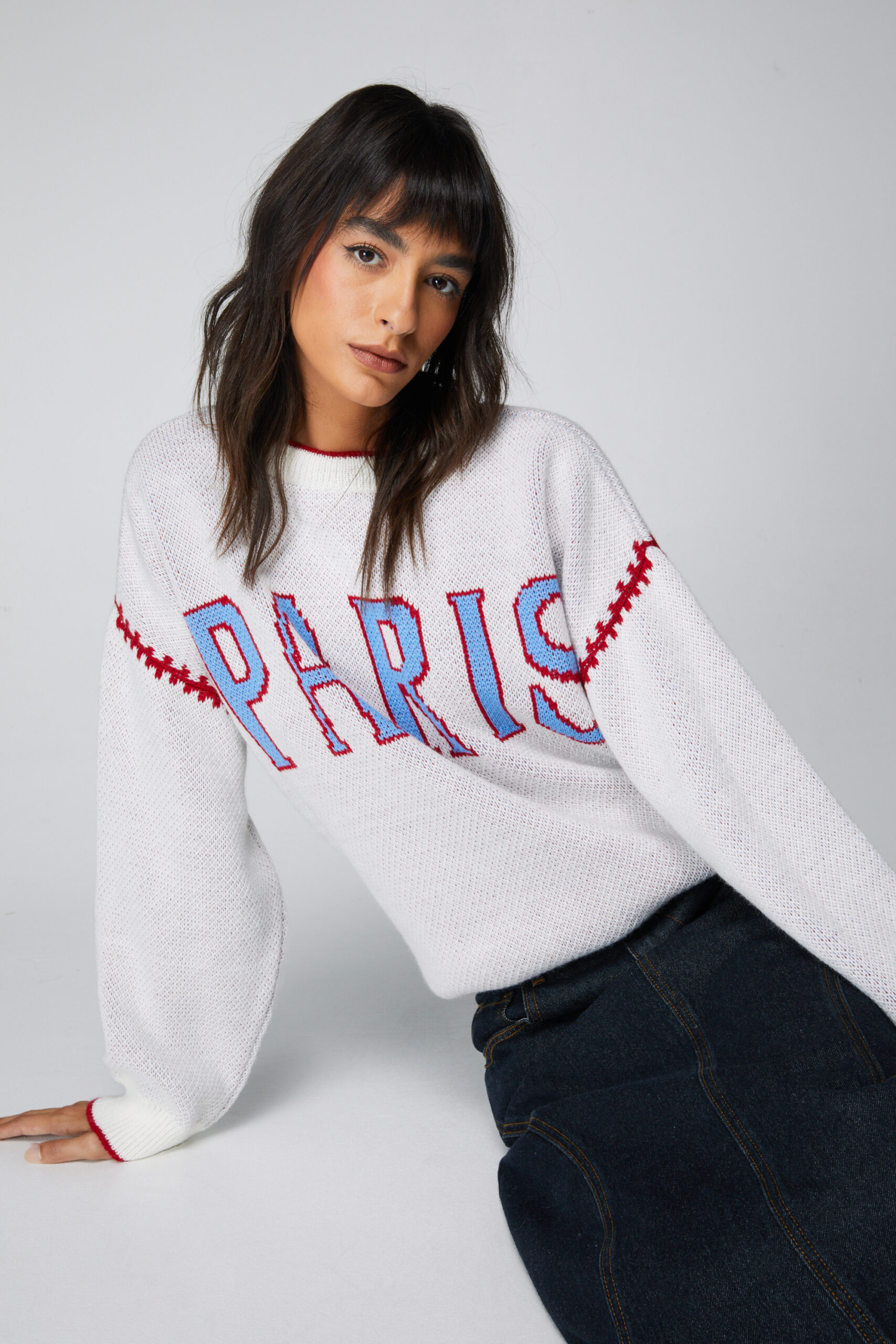 Paris Graphic Long Sleeve Knit Sweater