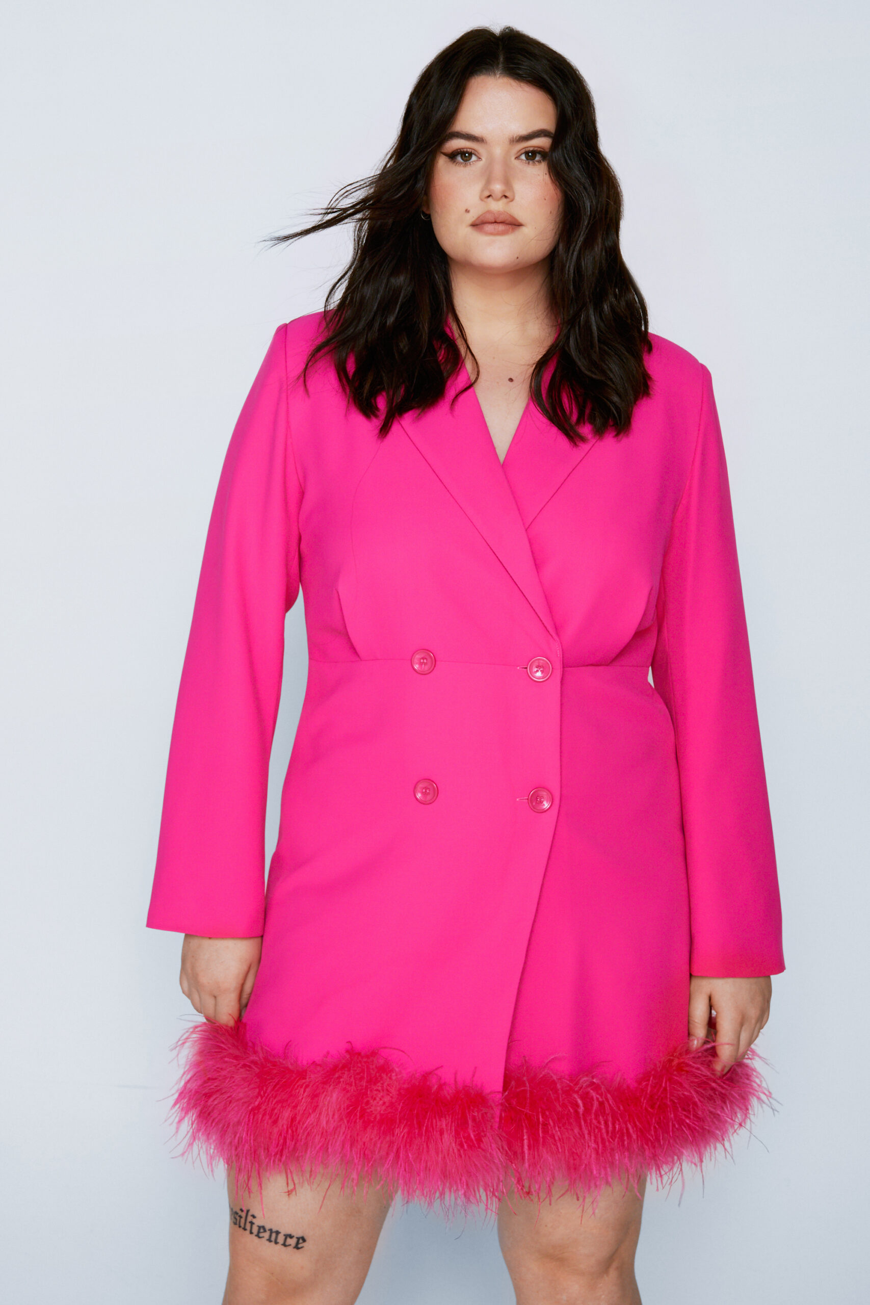 Plus Size Feather Hem Blazer Dress