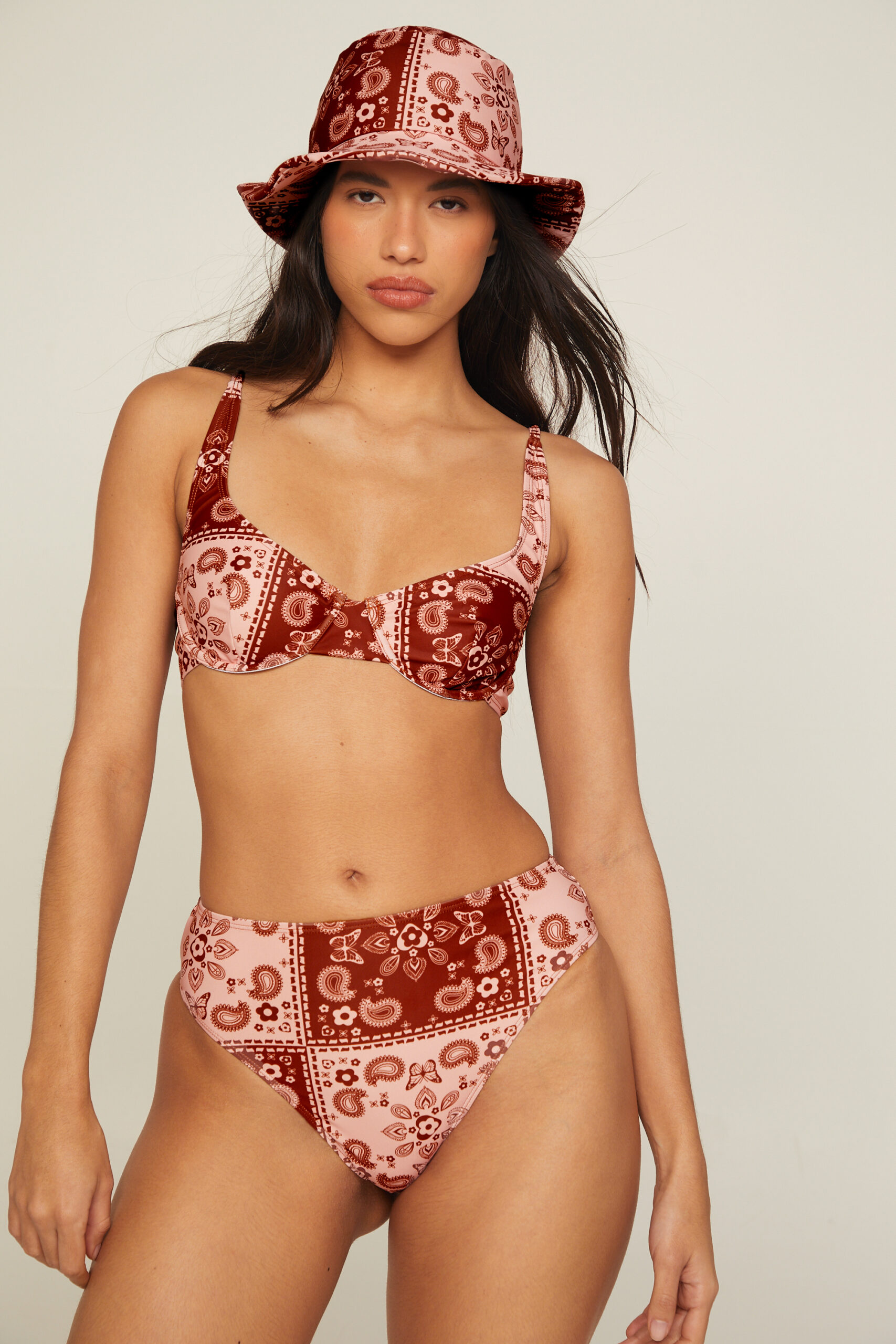 Recycled Tile Print Underwire Bikini And Bucket Hat 3pc Set