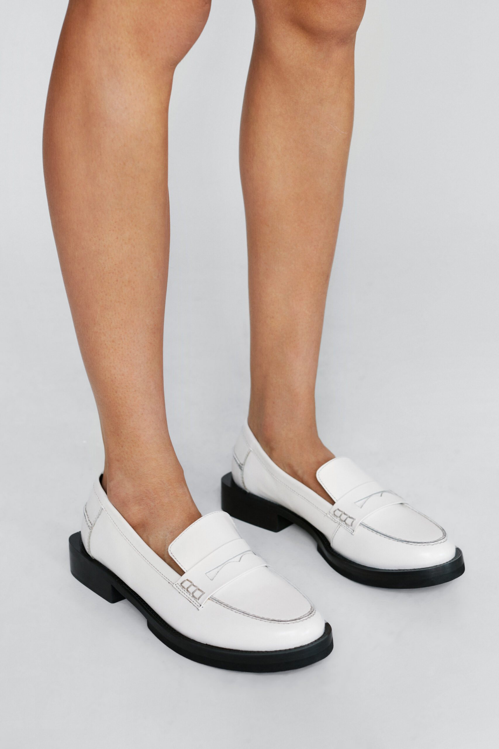 Leather Low Block Heel Loafers