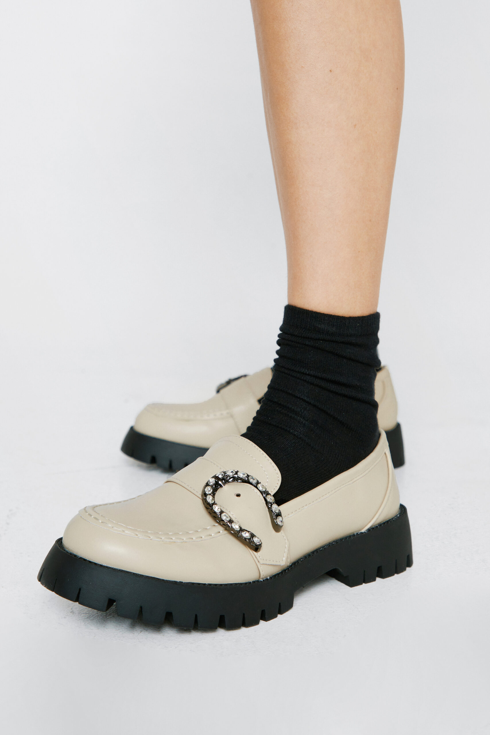 Faux Leather Chunky Buckle Loafers