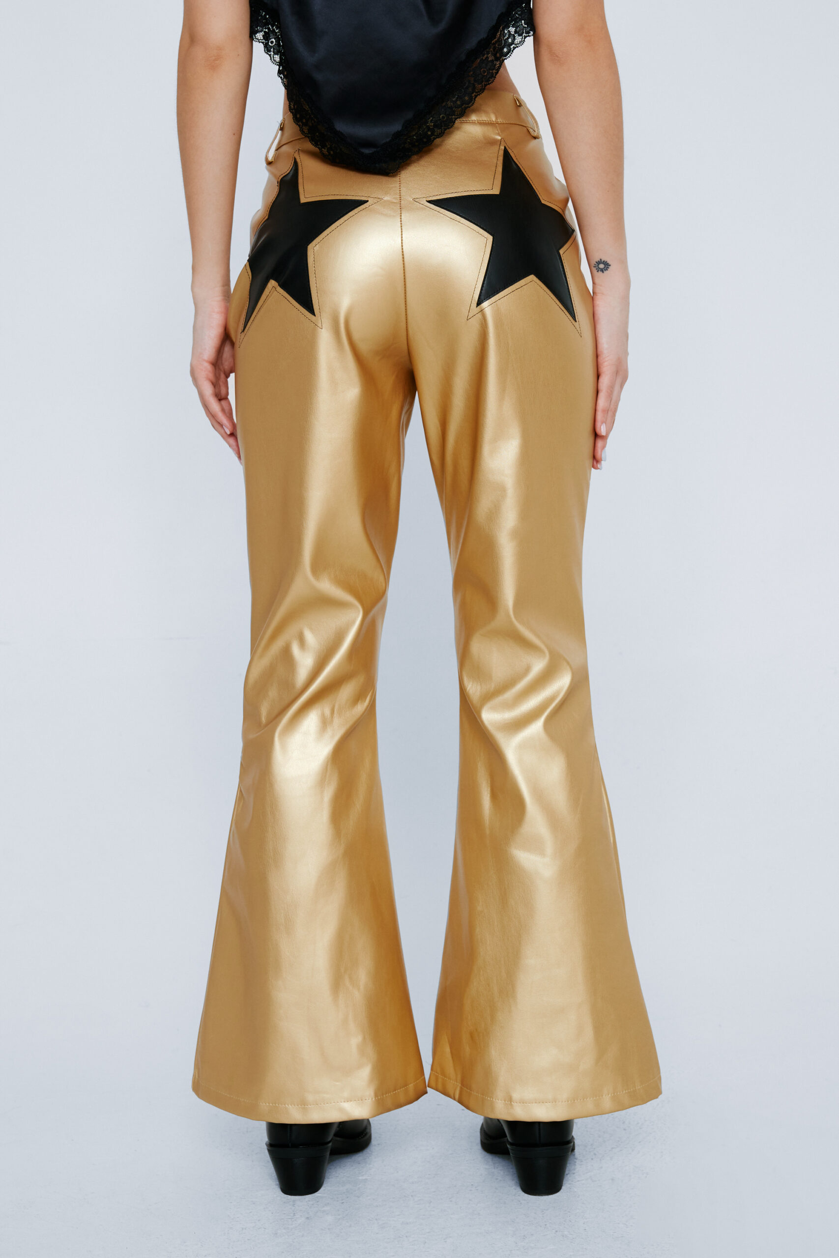 Petite Faux Leather Star Flared Pants