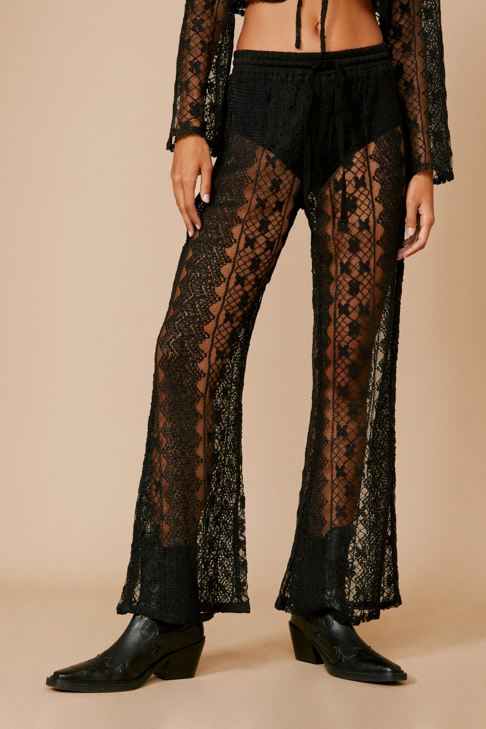 Lace Mid Rise Flare Pants