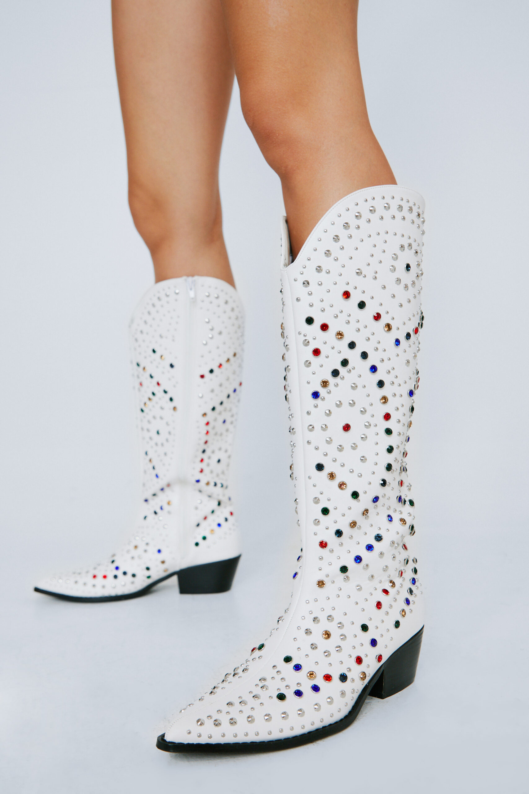 Faux Leather Embellished Cowboy Boots