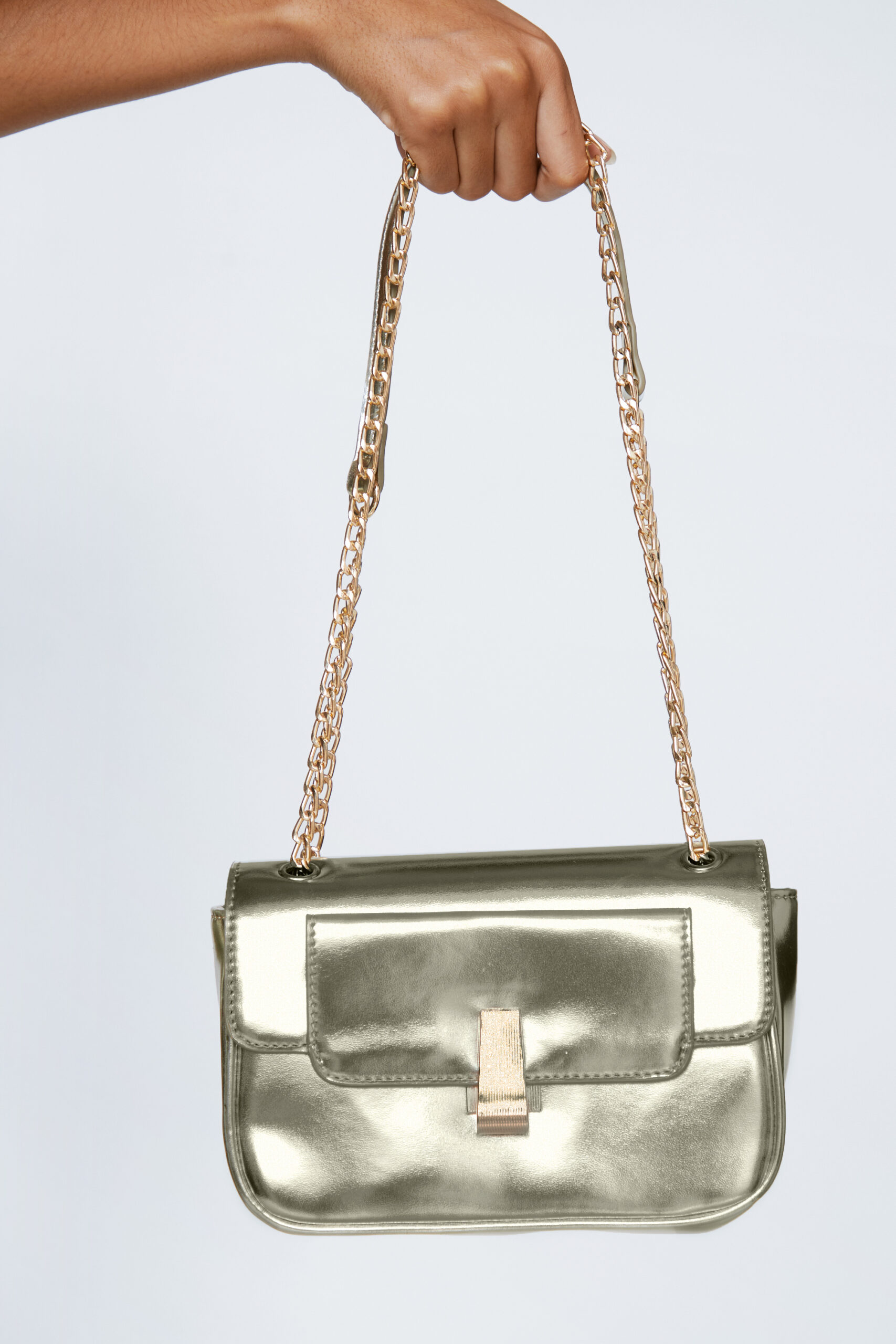 Faux Leather Chain Detail Cross Body Bag