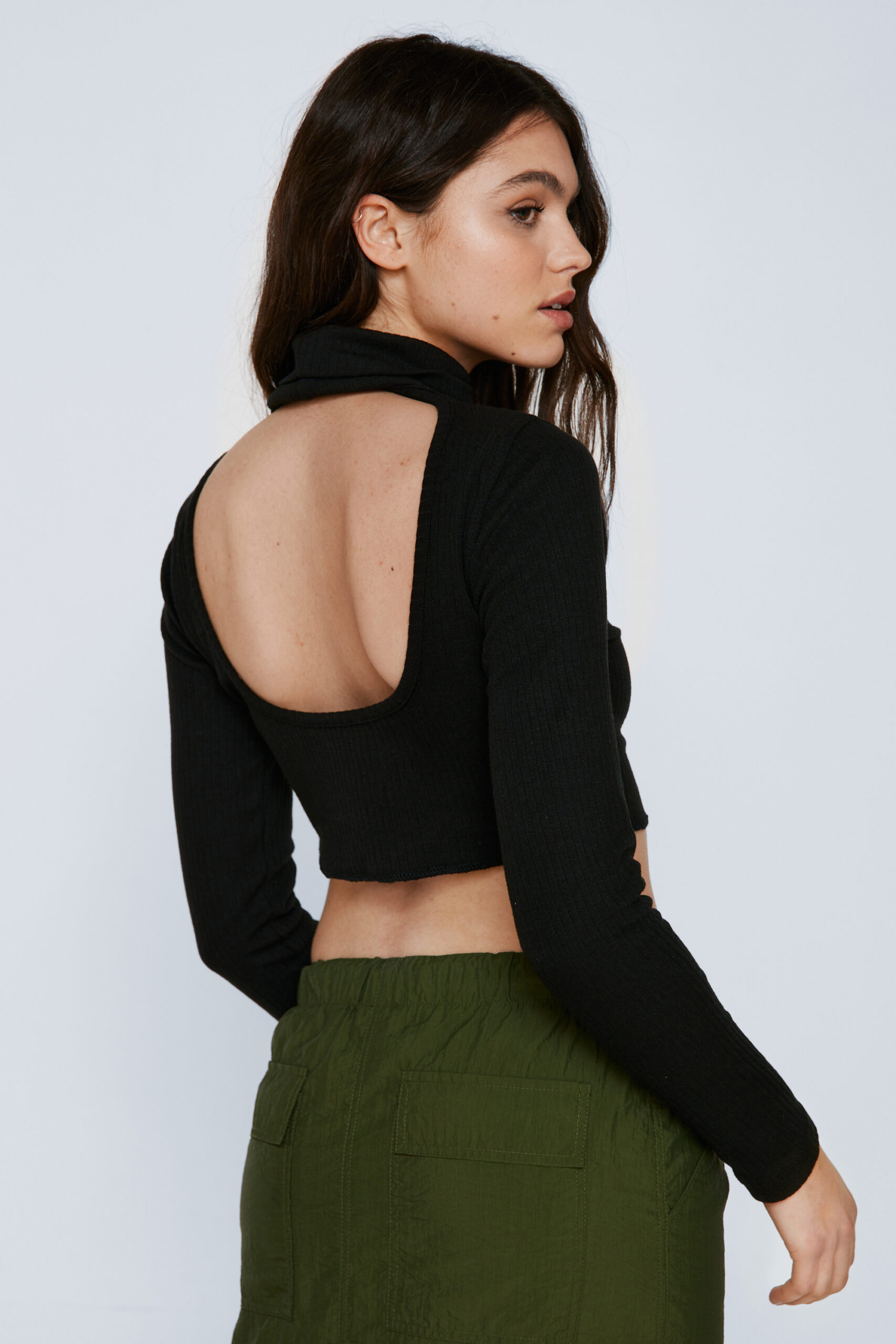 Ribbed High Neck Top