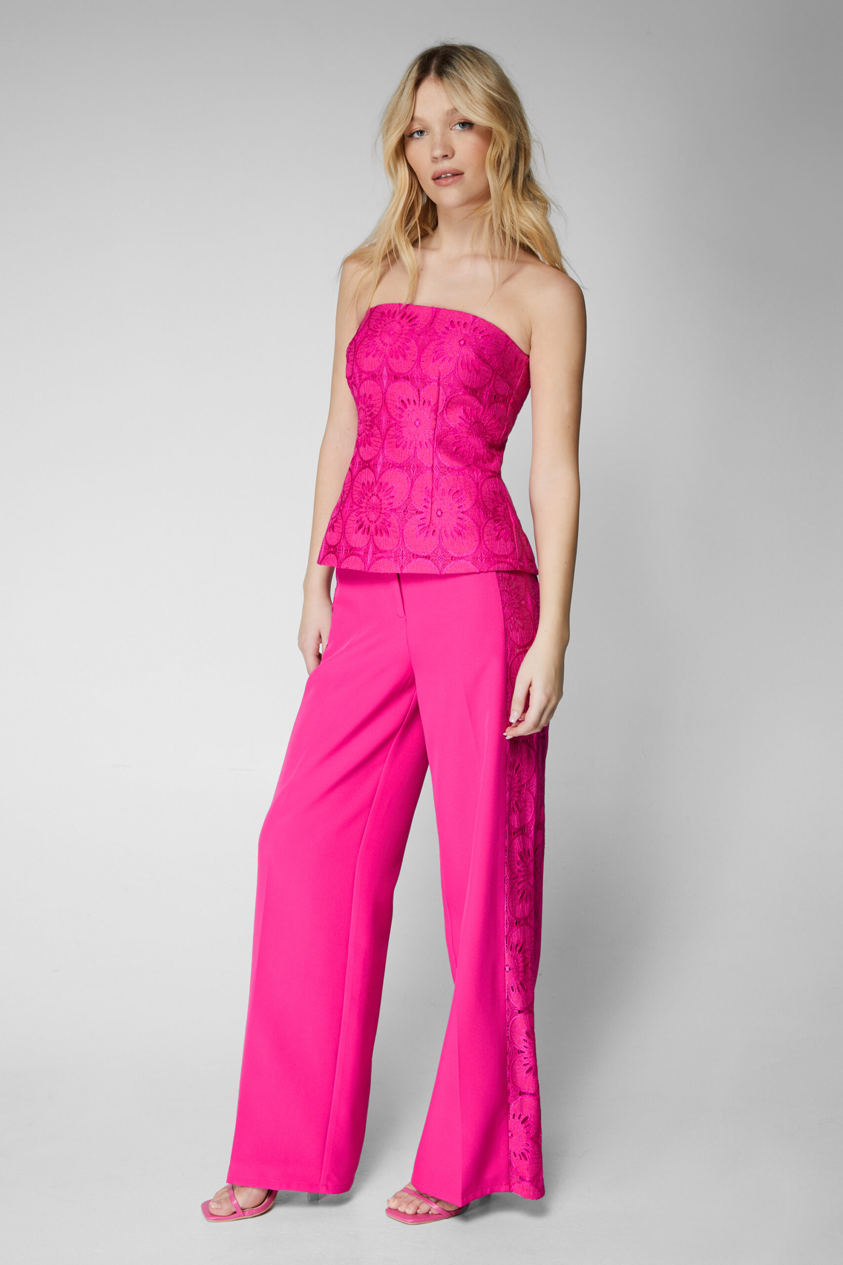 Lace Side Panel High Waisted Tailored Pants