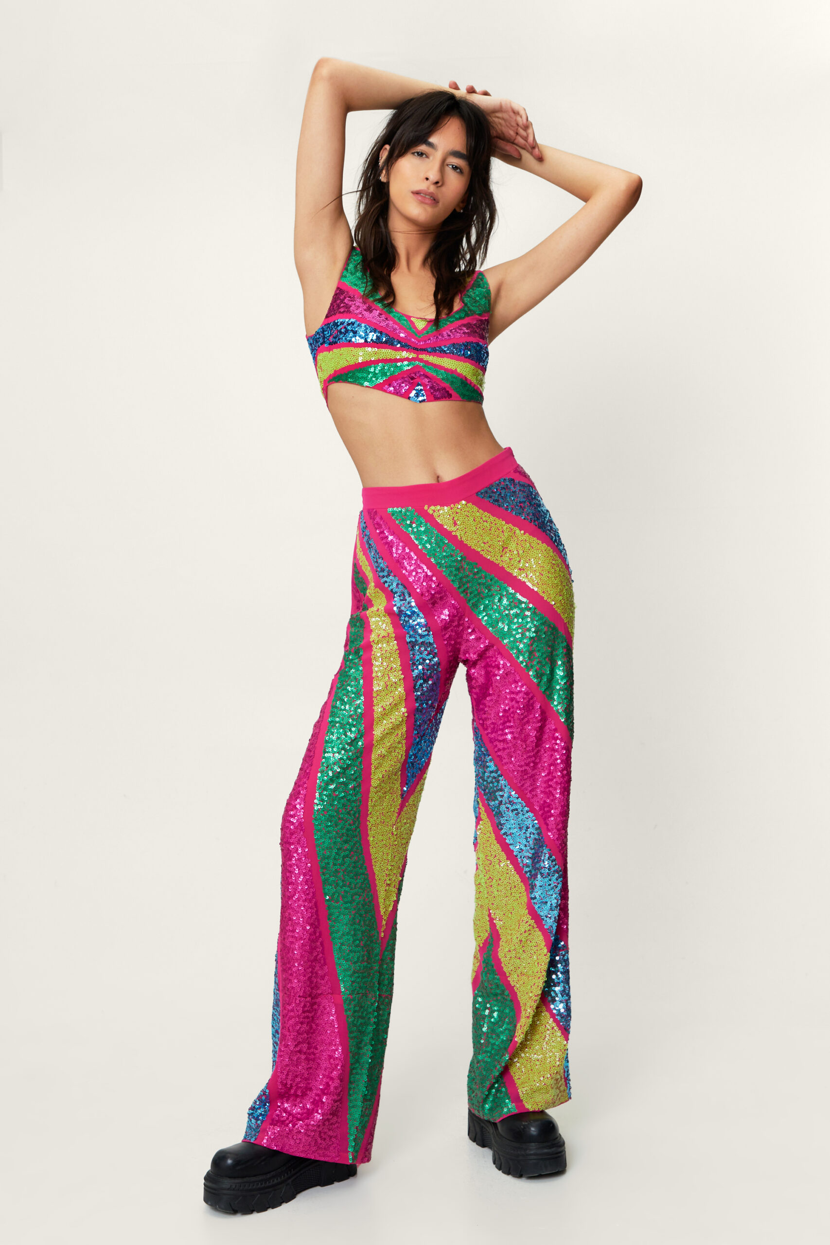 Rainbow Sequin Sleeveless Unitard