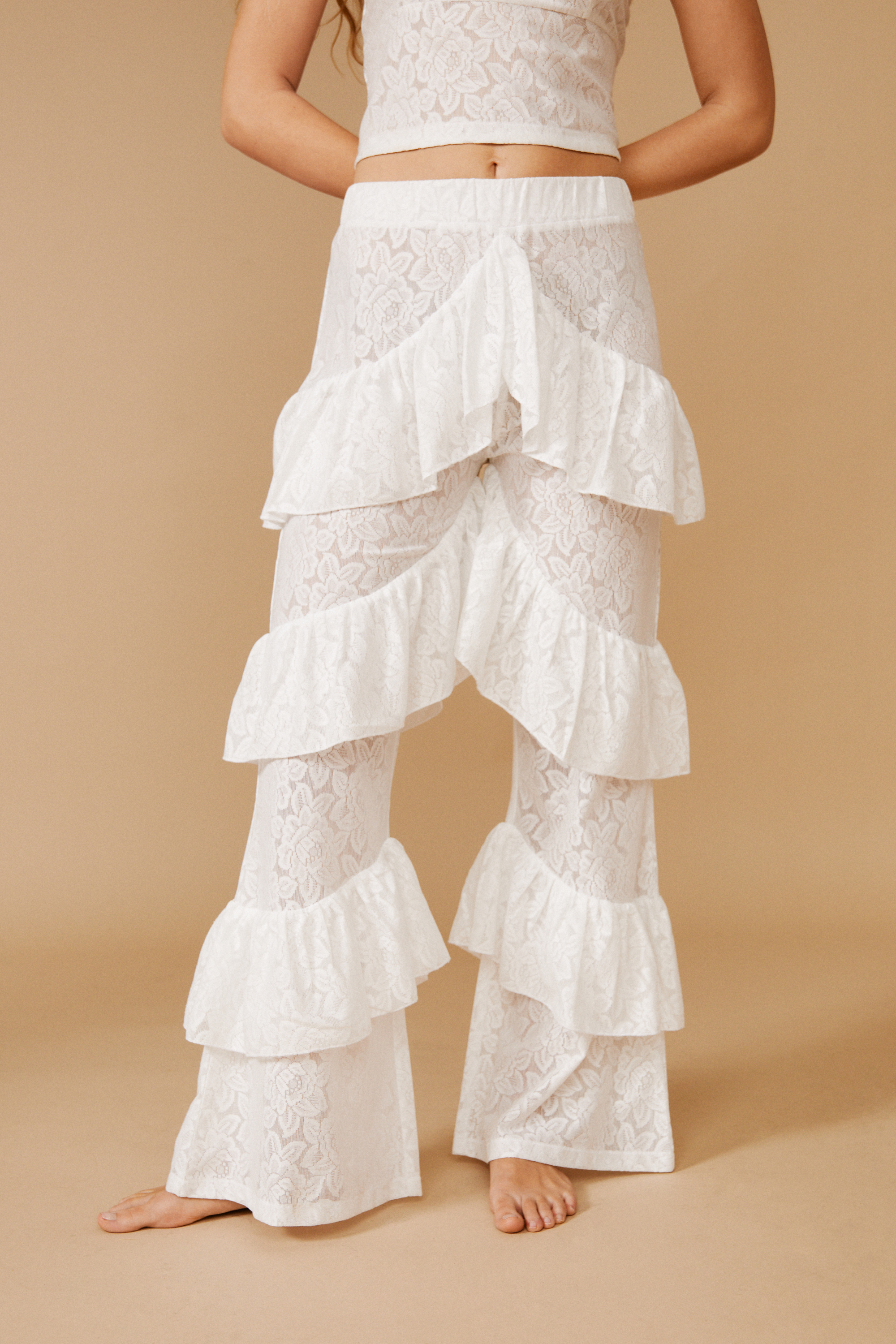 Lace Frill Flare Pants
