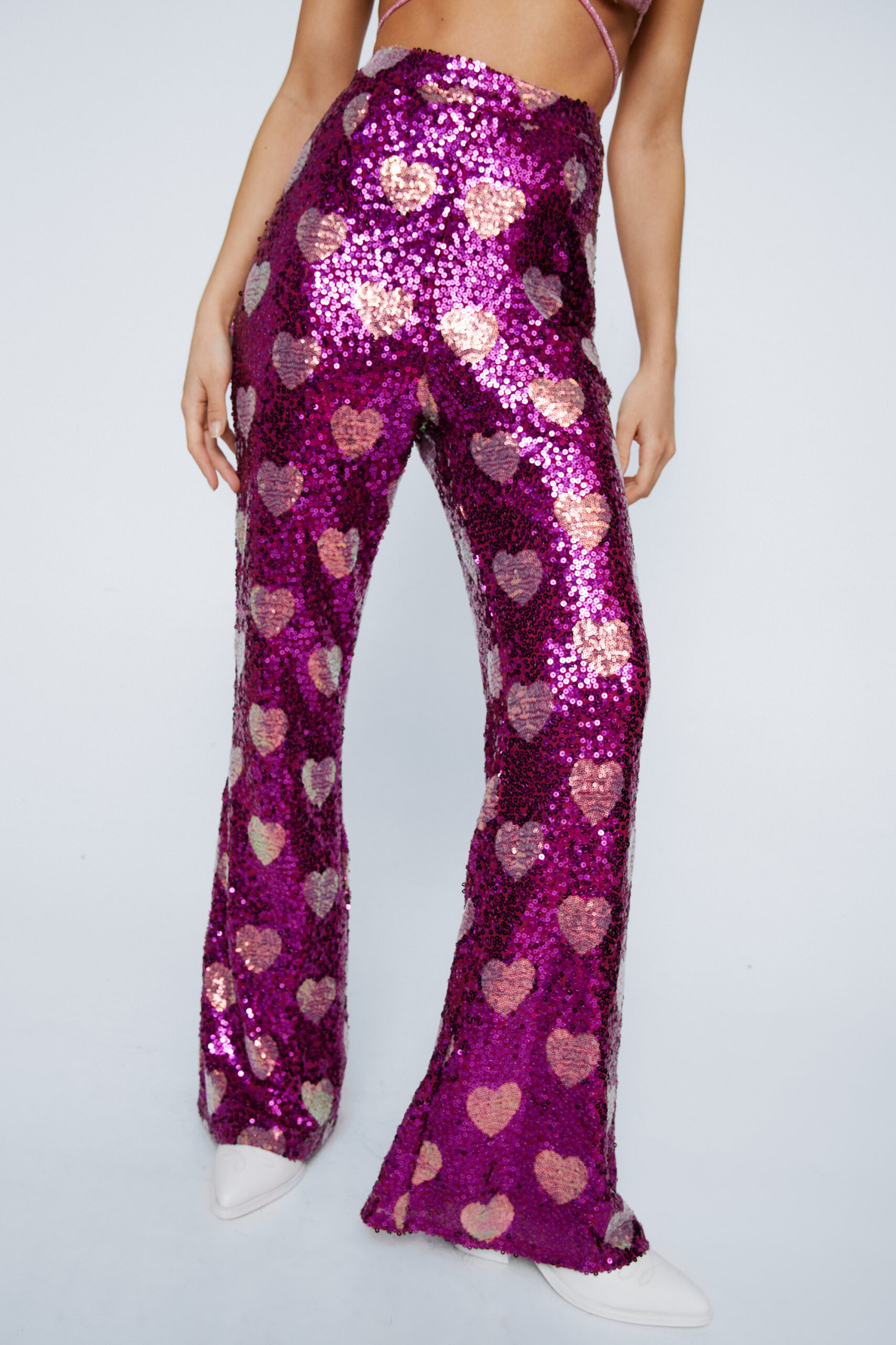 Heart Sequin Wide Leg Pants