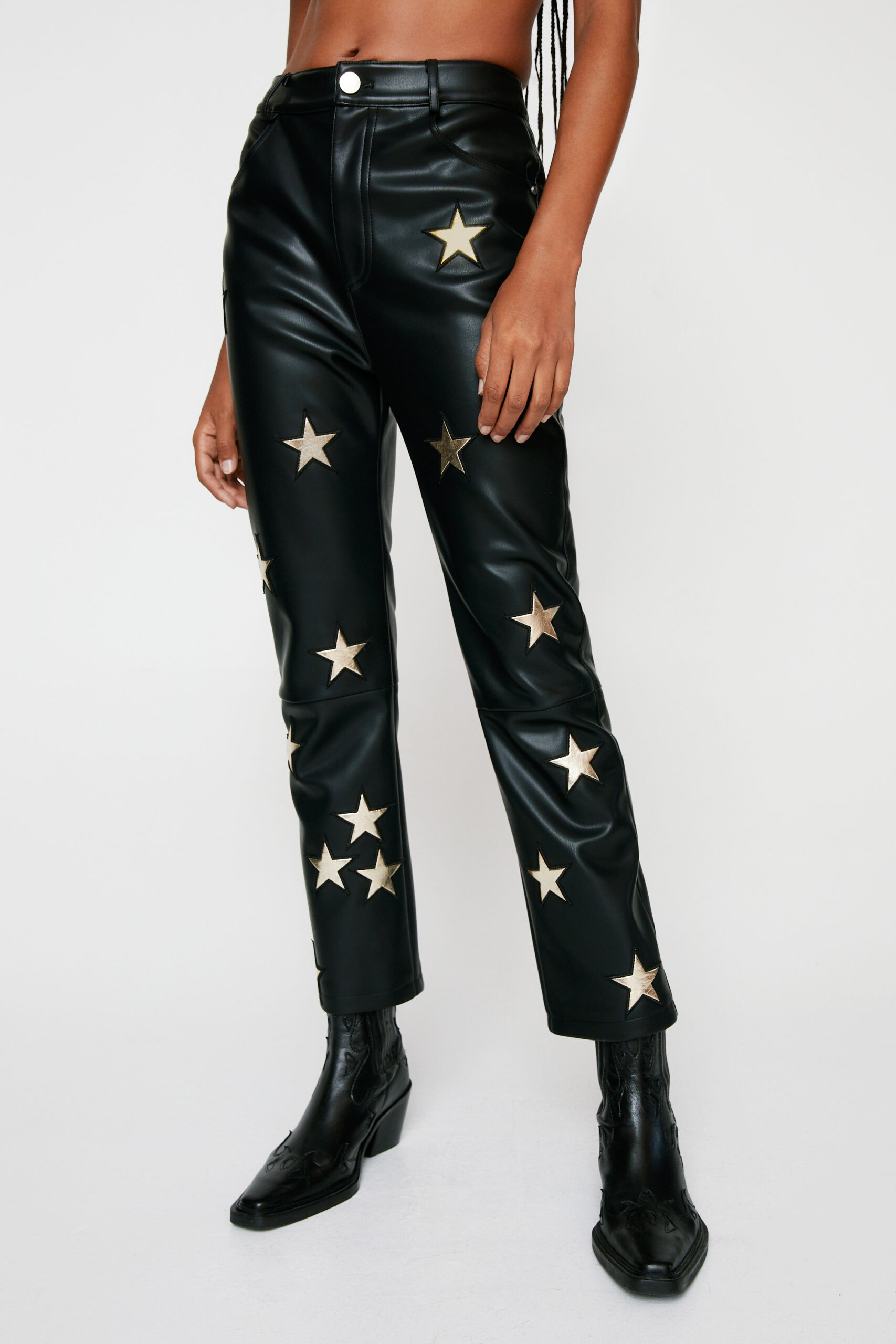 Premium Metallic Star Faux Leather Pants