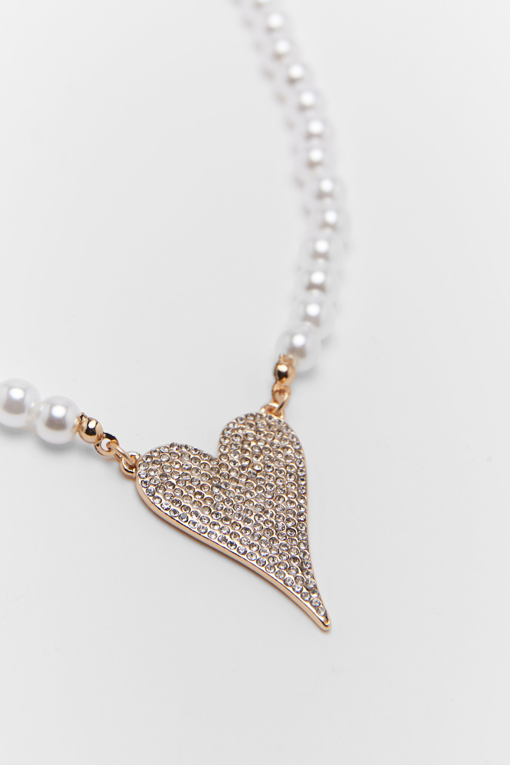 Pearl Diamante Heart Necklace