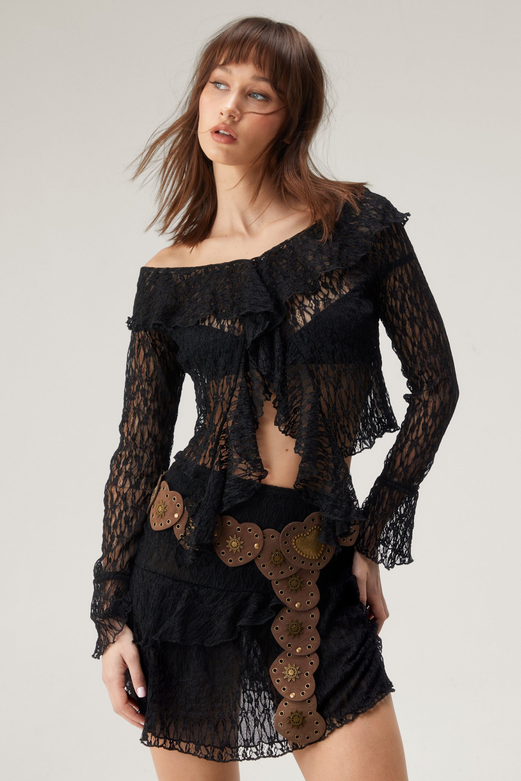 Lace Frill Detail Long Sleeve Top