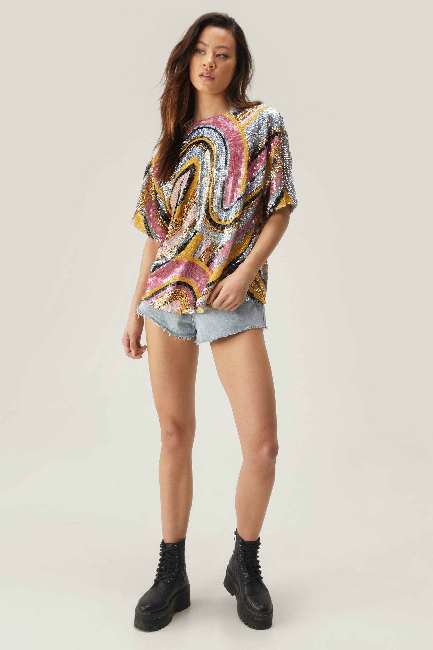 Abstract Statement Sequin Boxy Tee