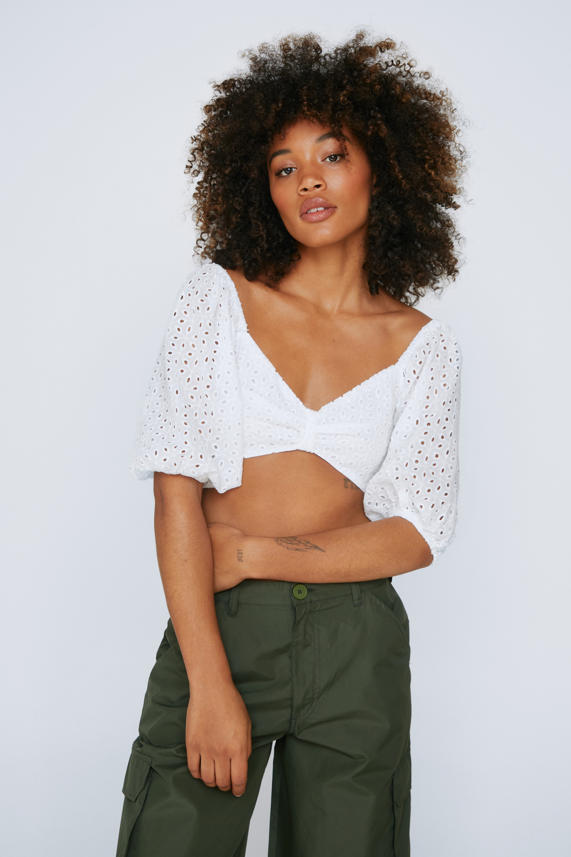 Broderie Anglaise Puff Sleeve Crop Top