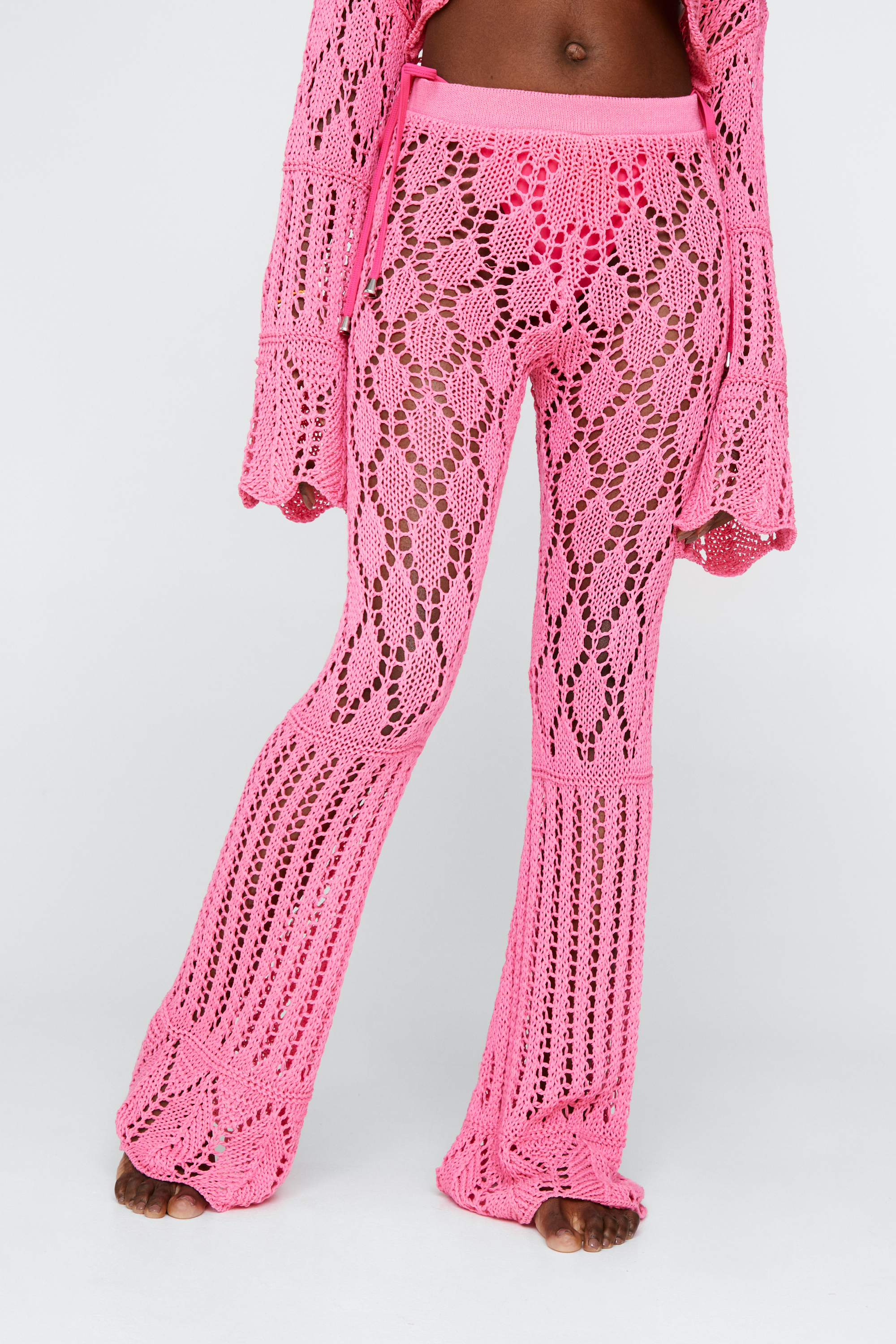 Mixed Crochet High Waisted Flared Pants