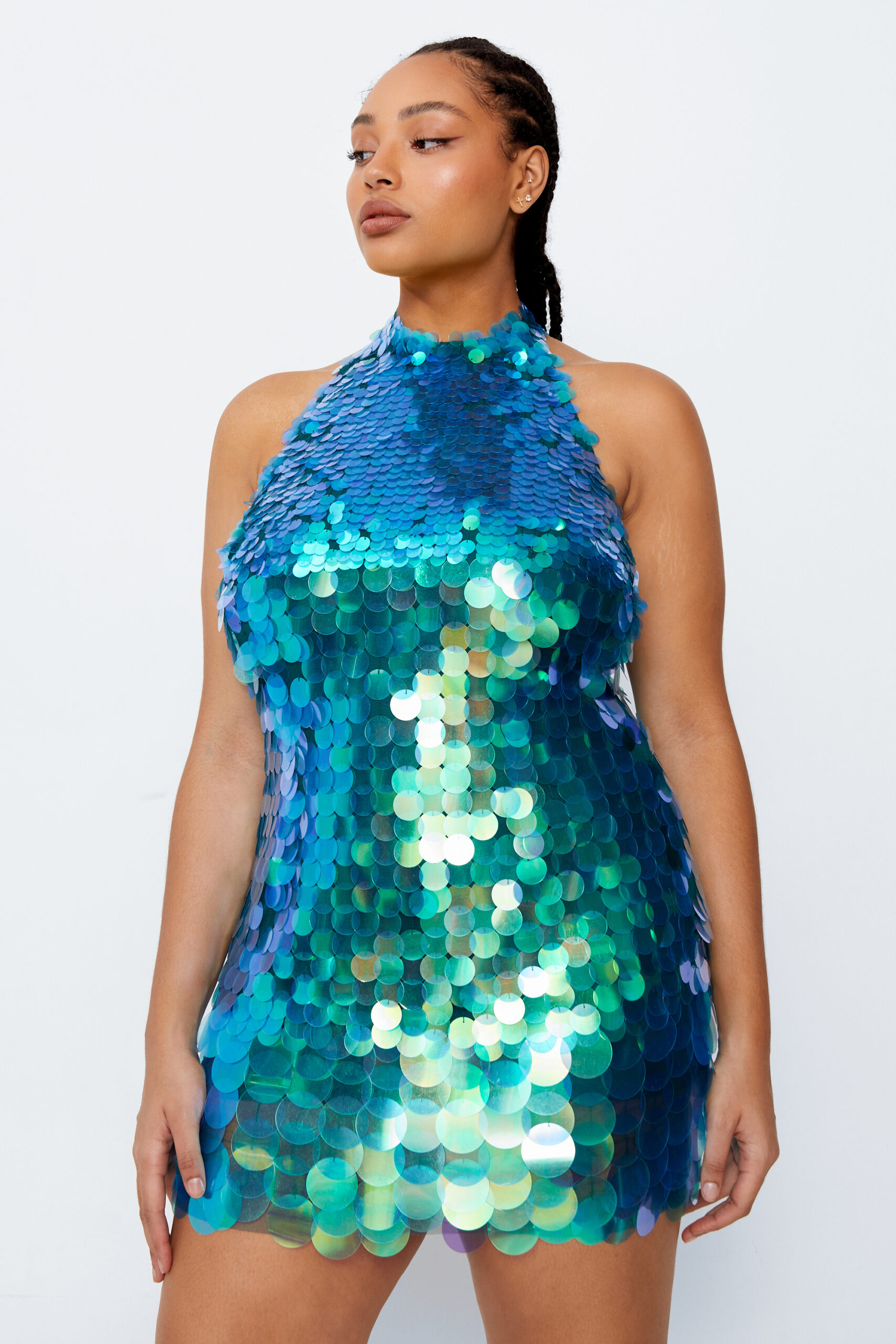 Plus Size Mermaid Sequin Halter Mini Dress