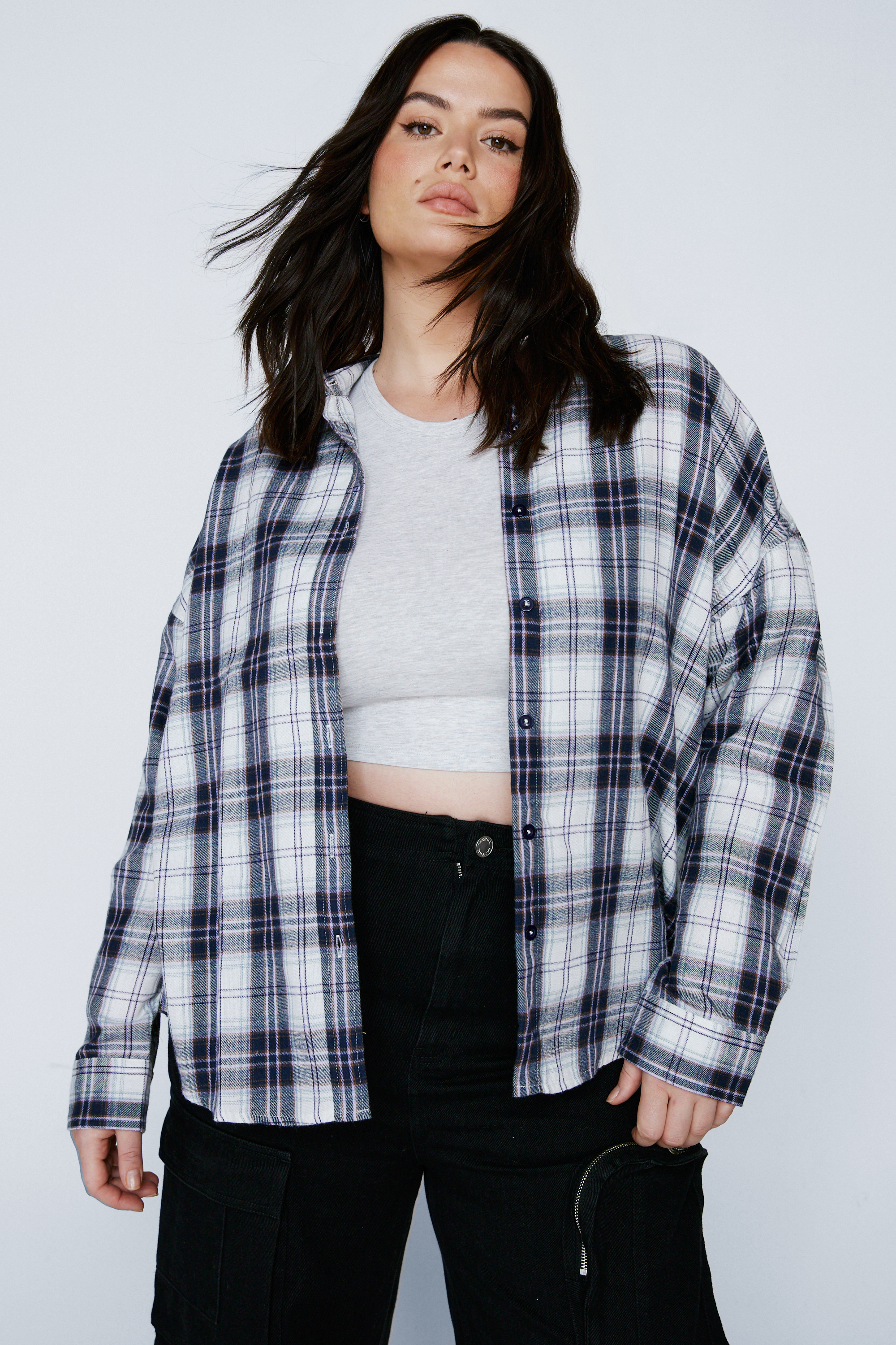 Plus Size Checked Relaxed Shirt