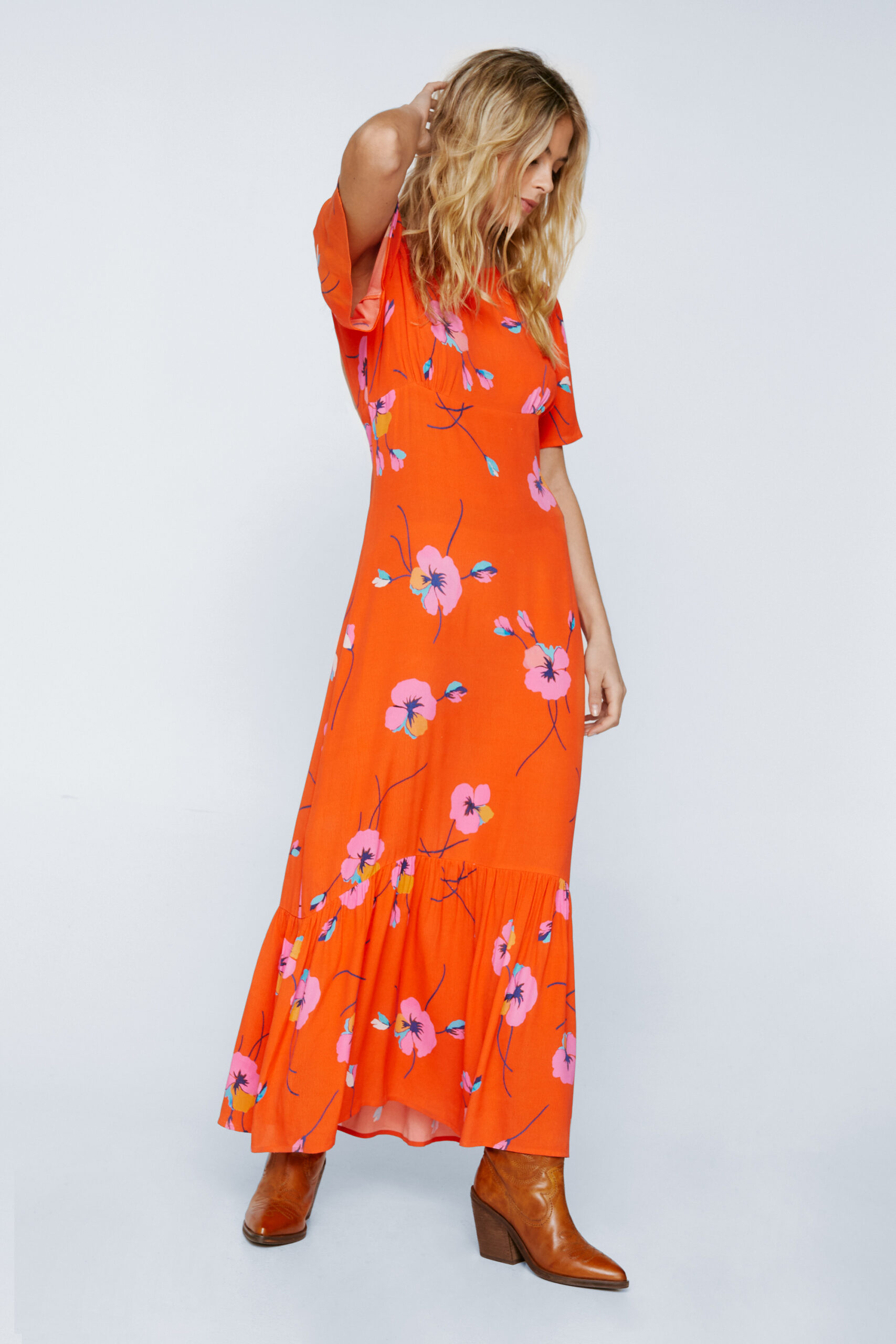 Floral Short Sleeve Maxi Dress