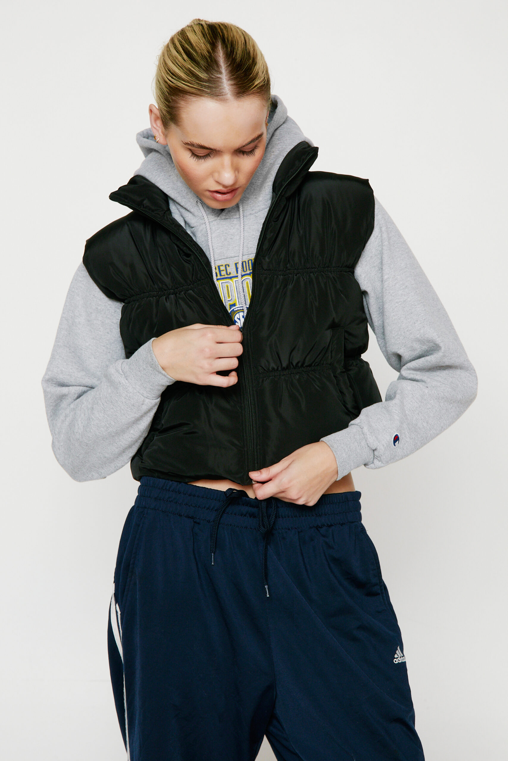 Ruched Detail Cropped Puffer Gilet