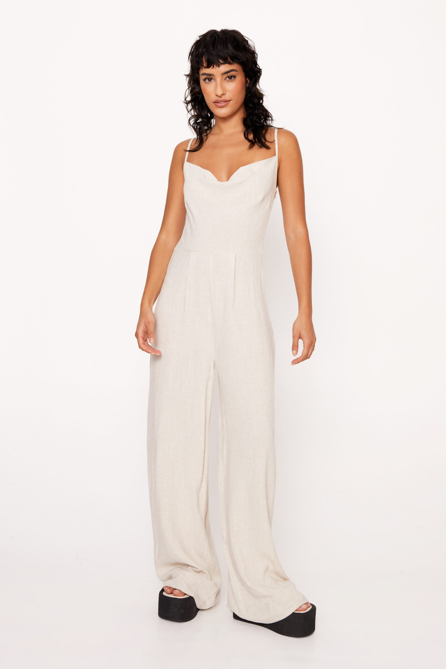 Linen Look Cowl Relaxed Jumpsuit