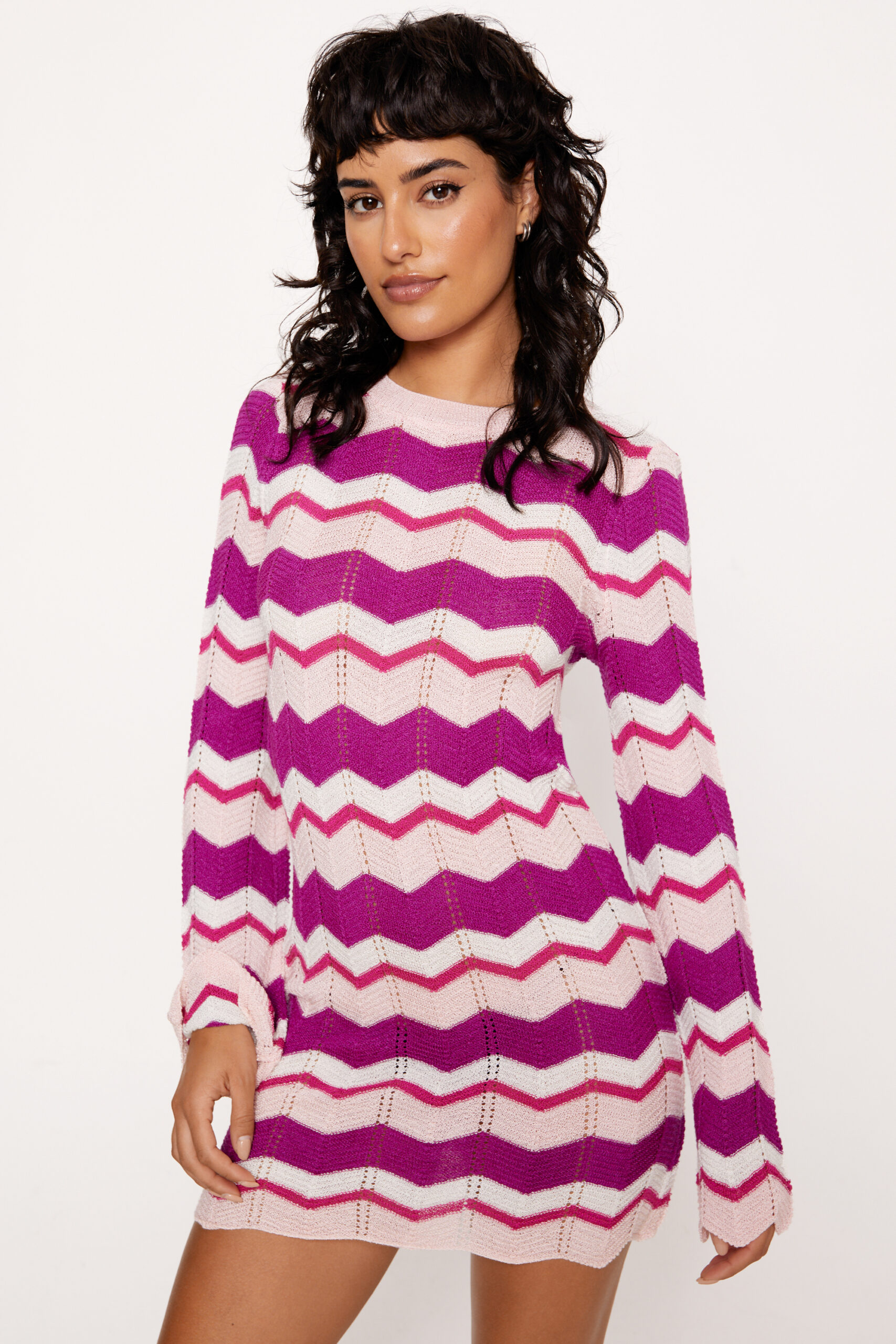 Multicolor Stripe Crochet Open Back Mini Dress