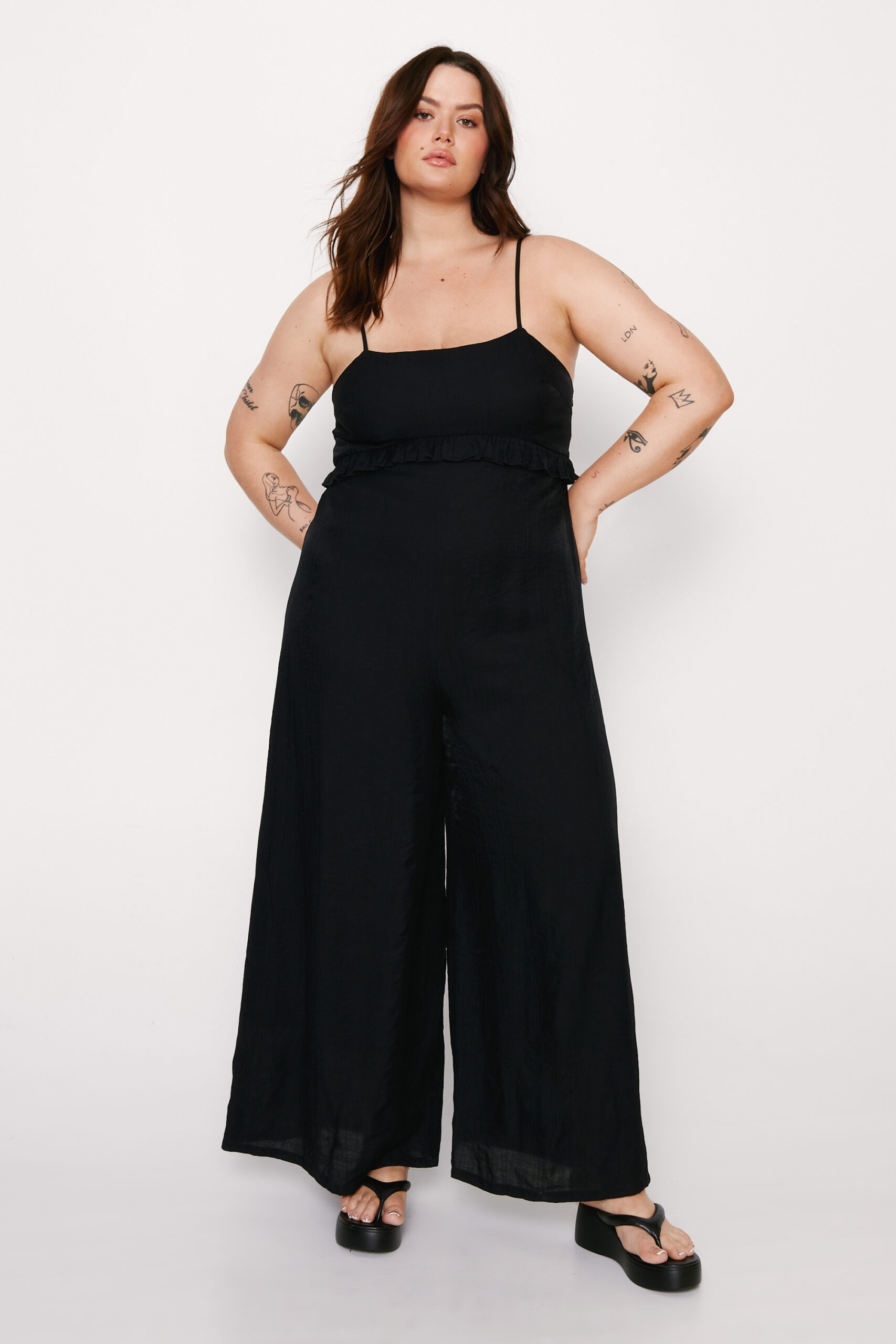Plus Size Ruffle Crinkle Strappy Jumpsuit