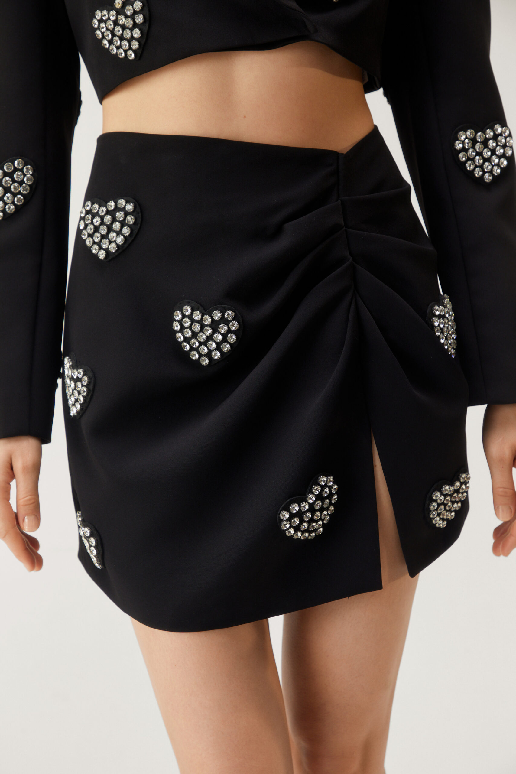 Embellished Diamante Heart Ruched Skirt
