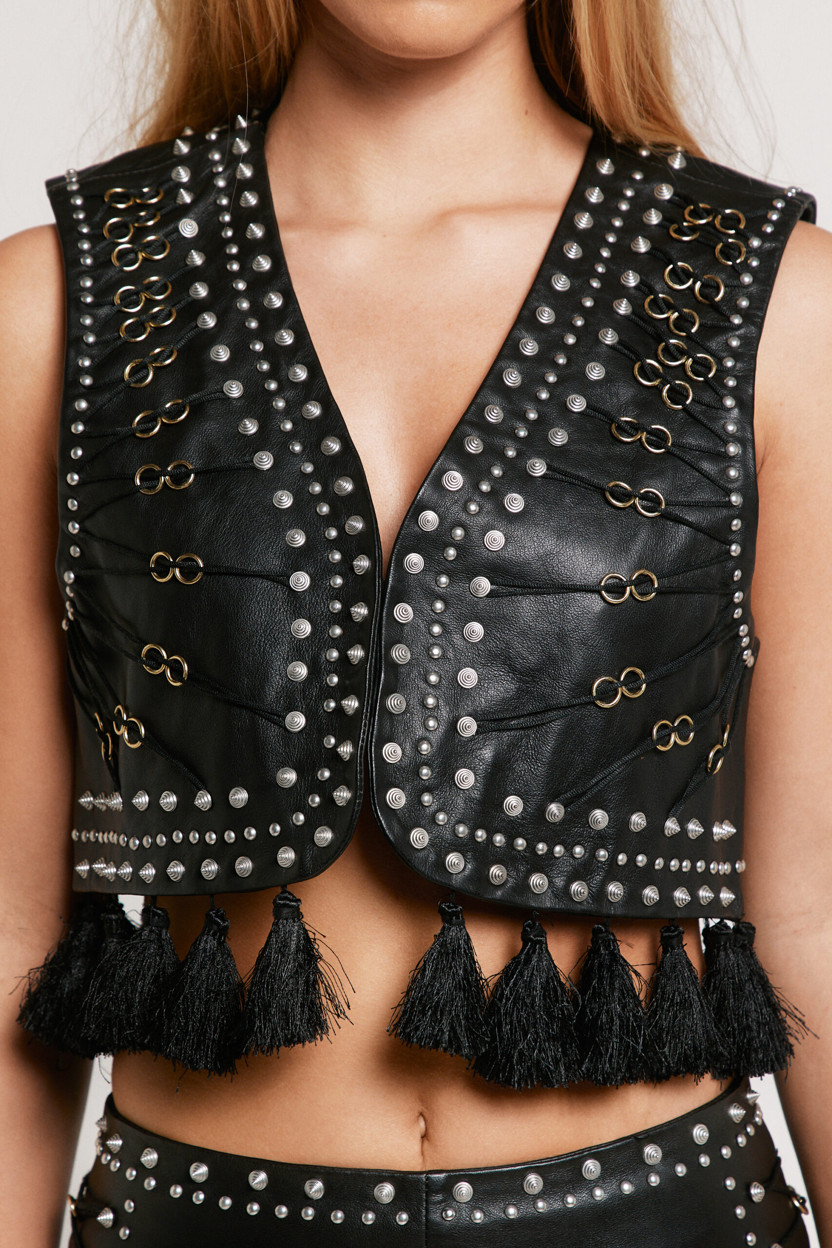 Premium Real Leather Ring Detail Vest