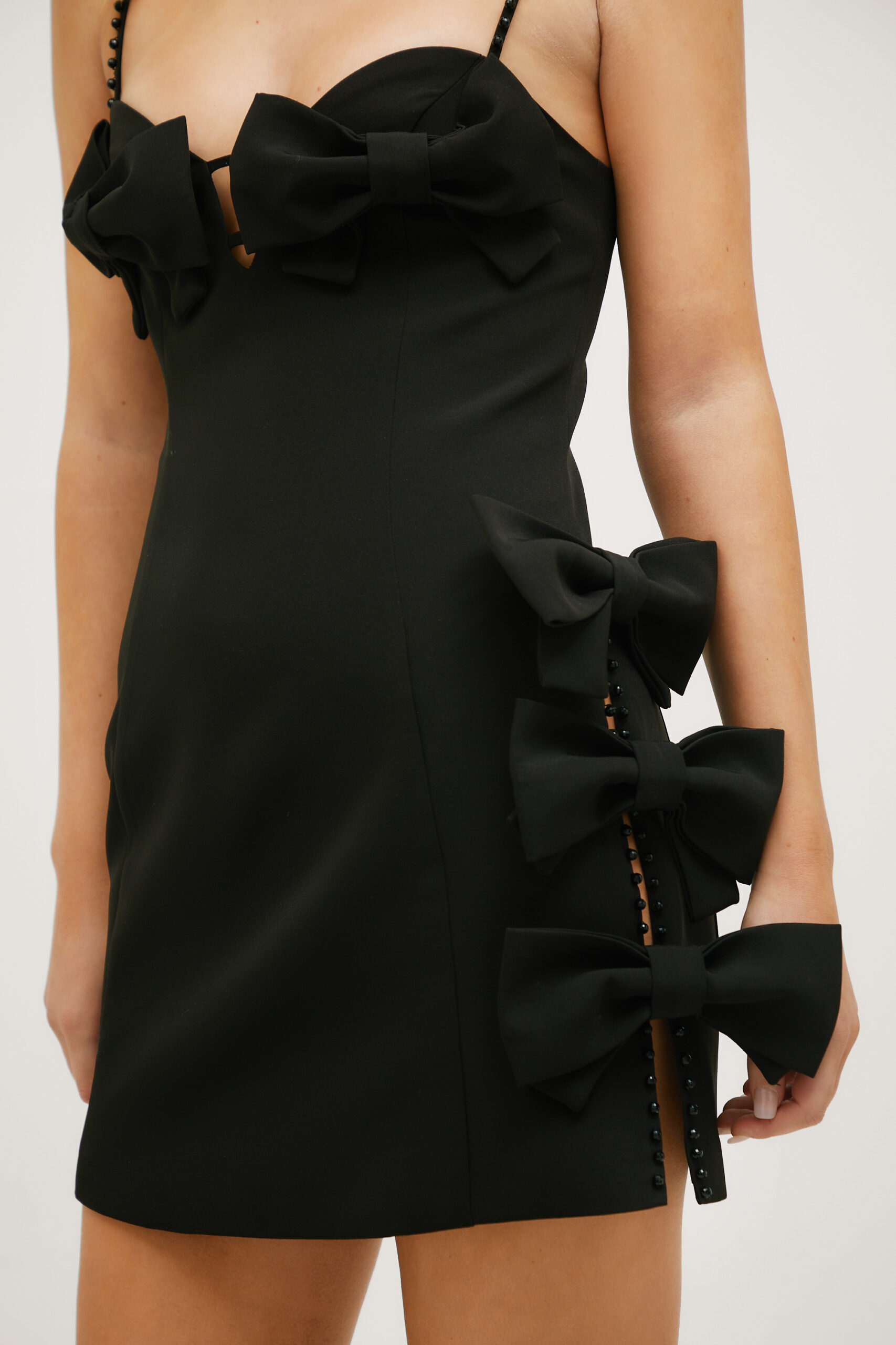 Premium Tailored Bead Embellished Bow Detail Mini Dress