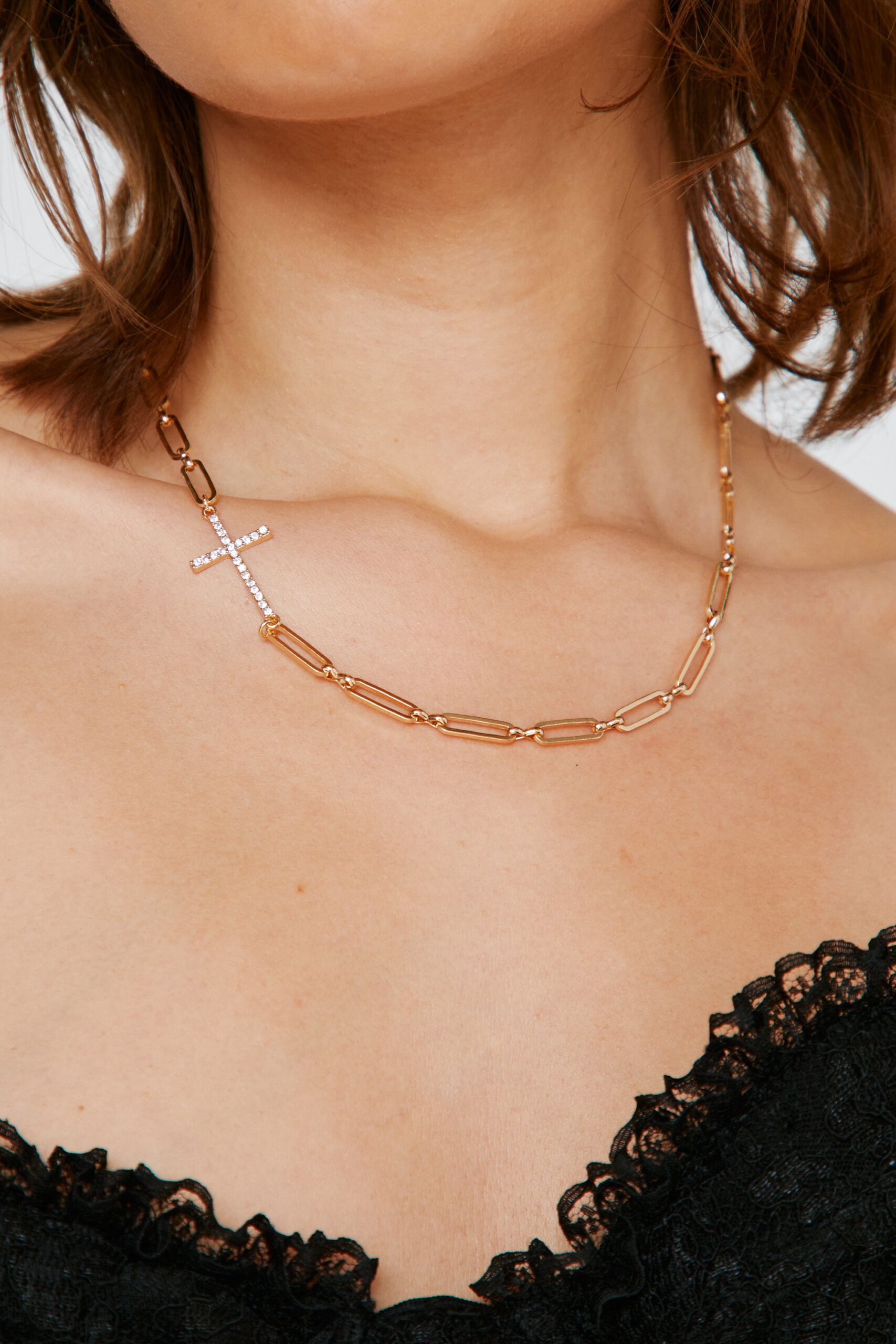 Diamante Cross Loop Necklace