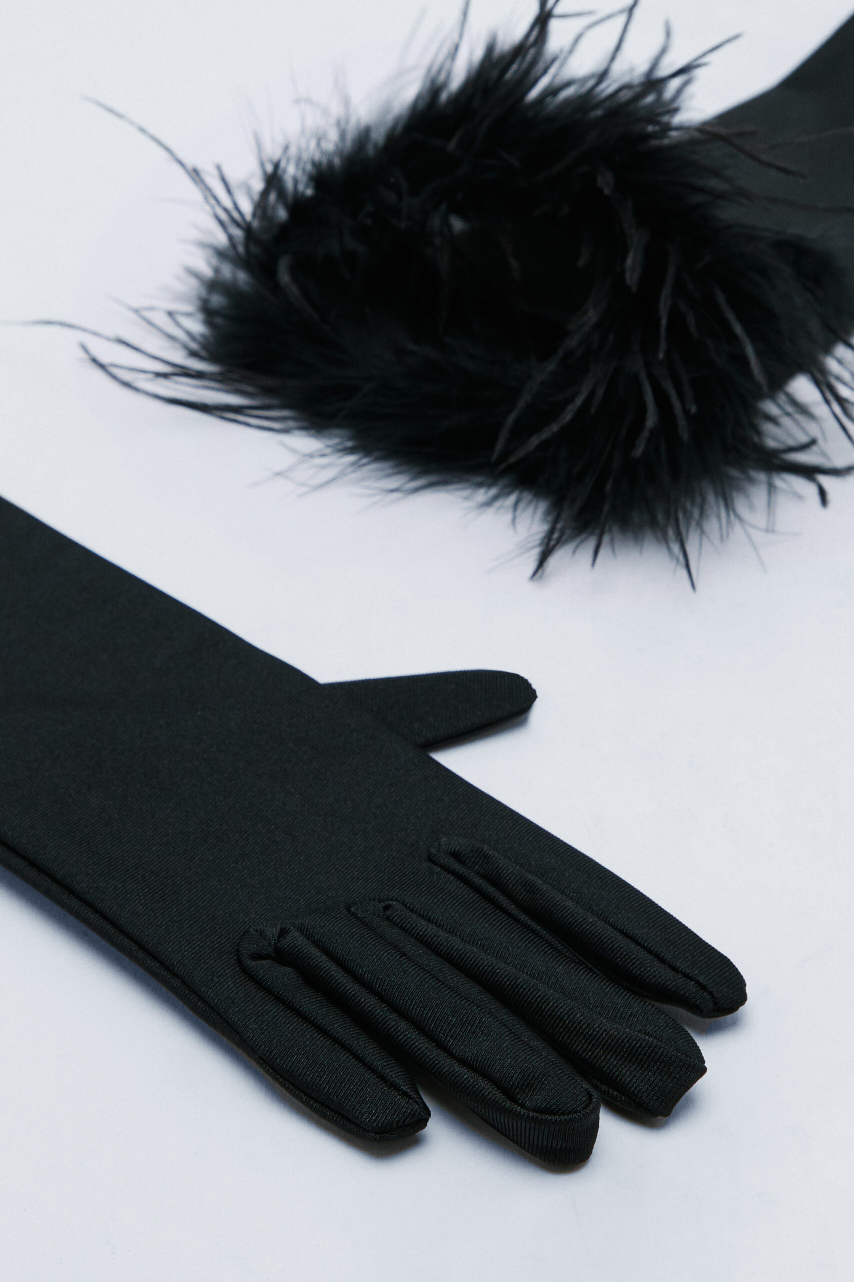 Feather Trim Long Gloves
