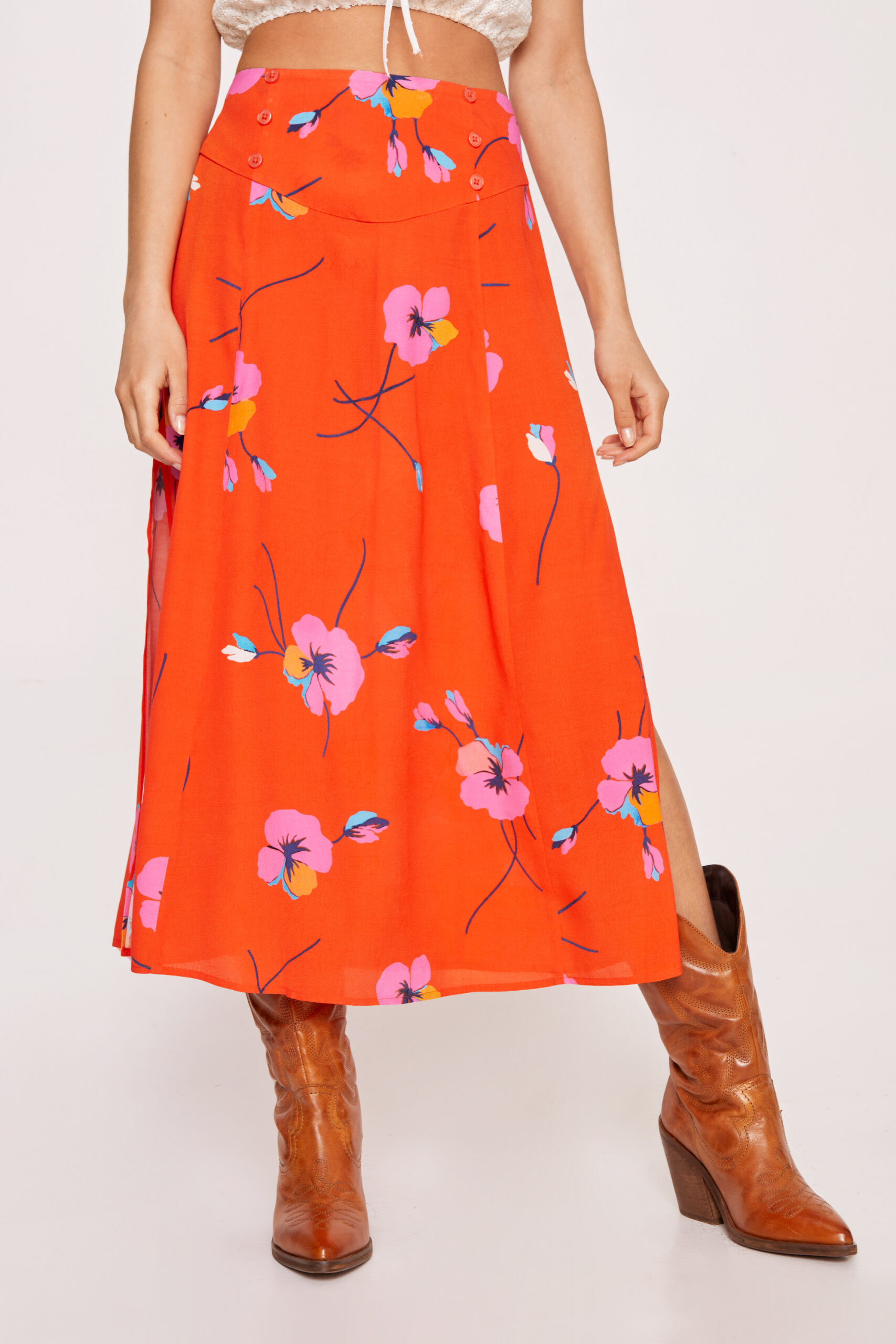 Floral Split Midi Skirt