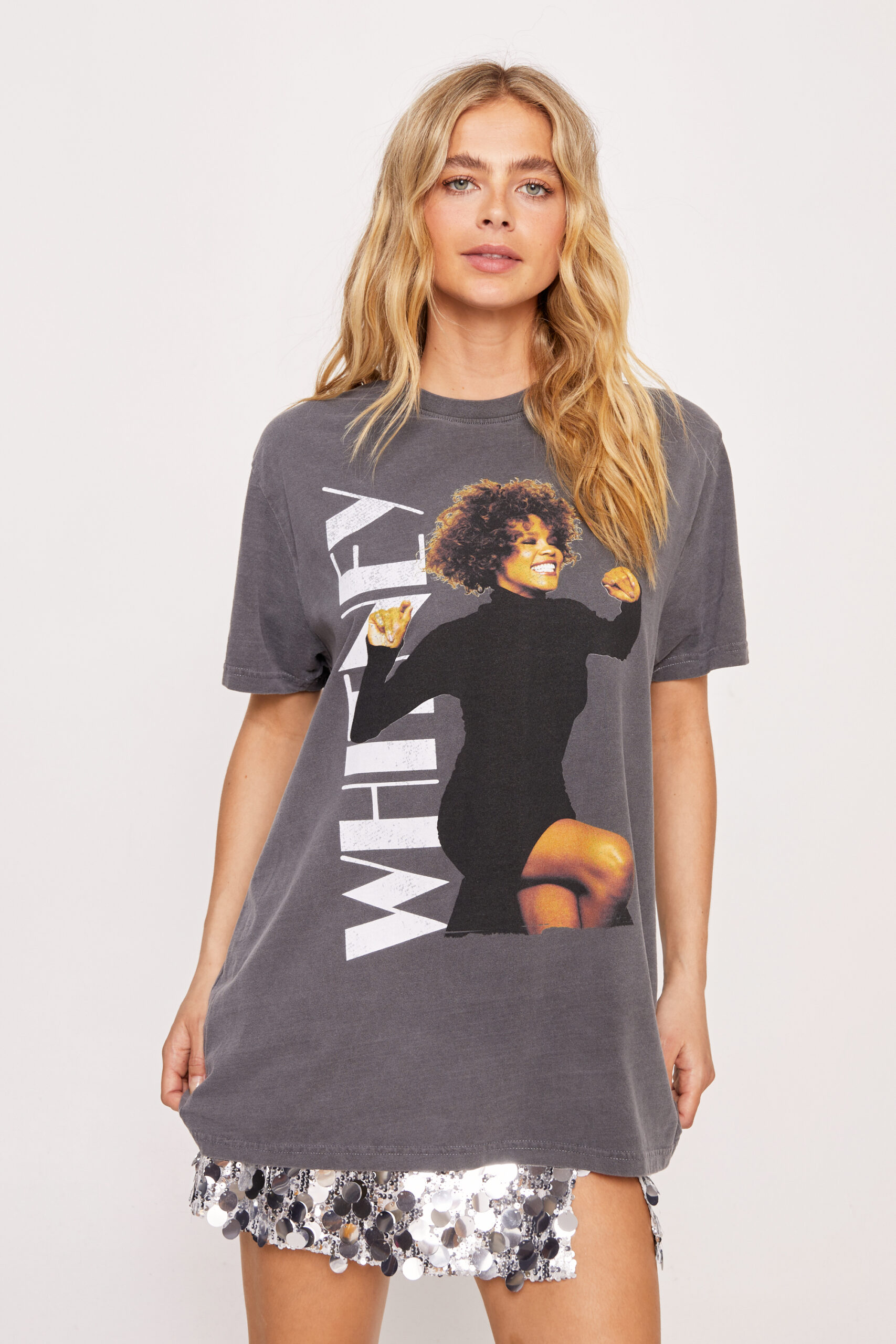 Whitney Houston Graphic Overdyed Oversized T-Shirt