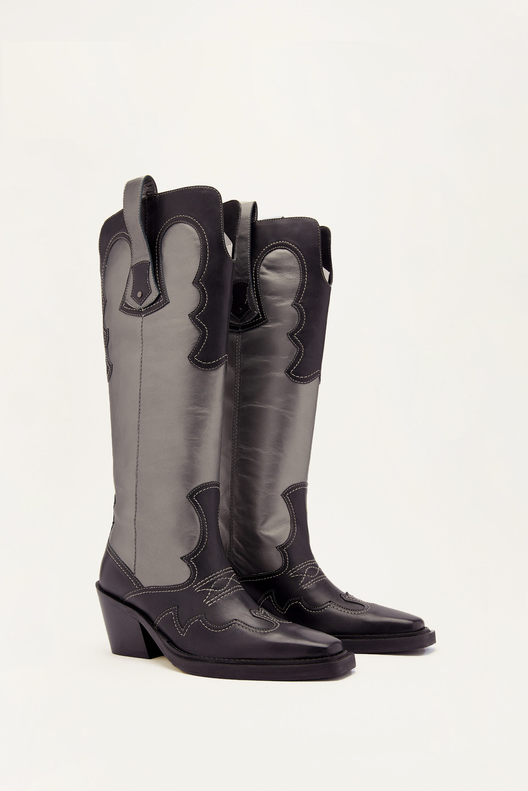 Real Leather Metallic Color Block Cowboy Boots