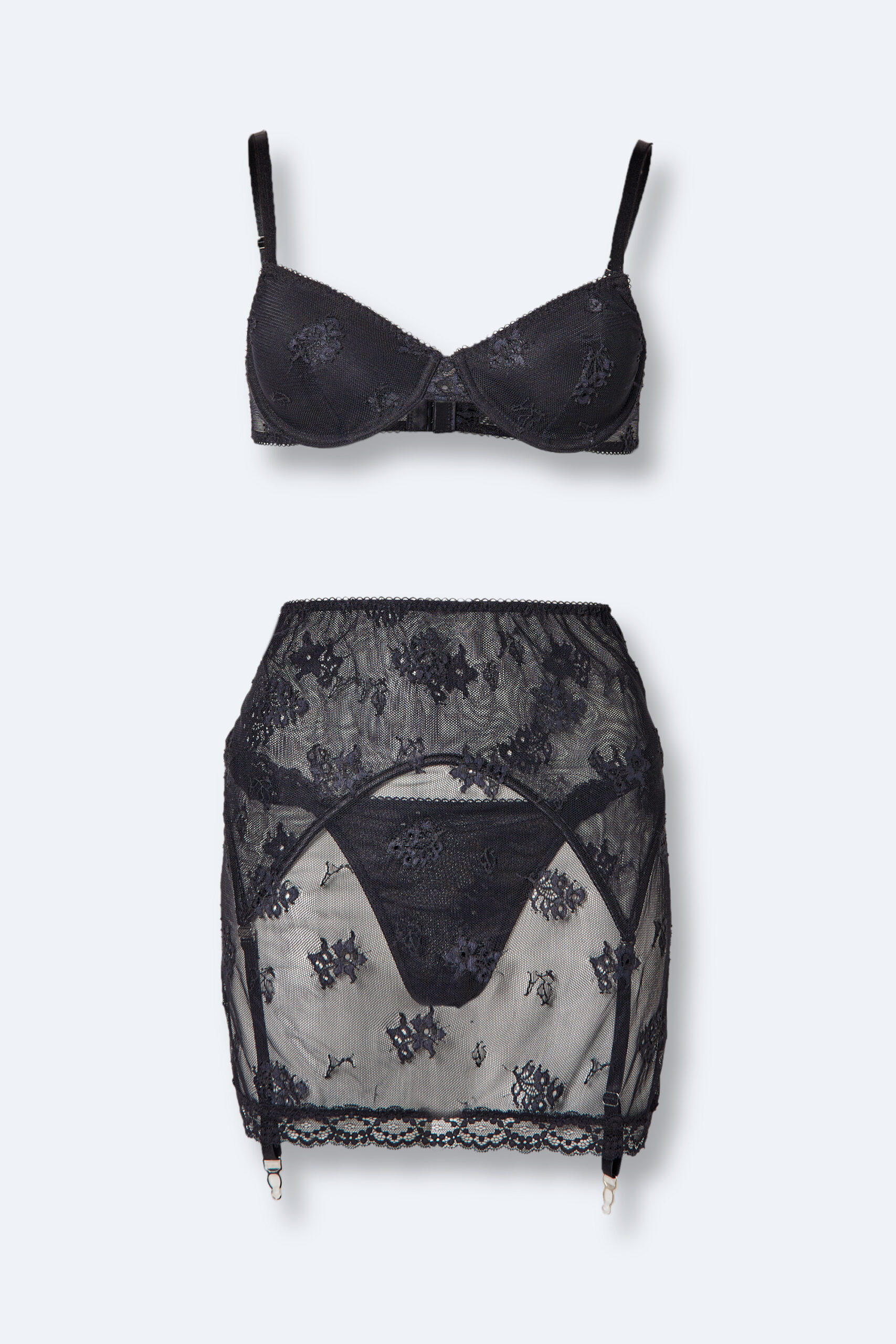 Lace Underwire Lingerie And Suspender Set