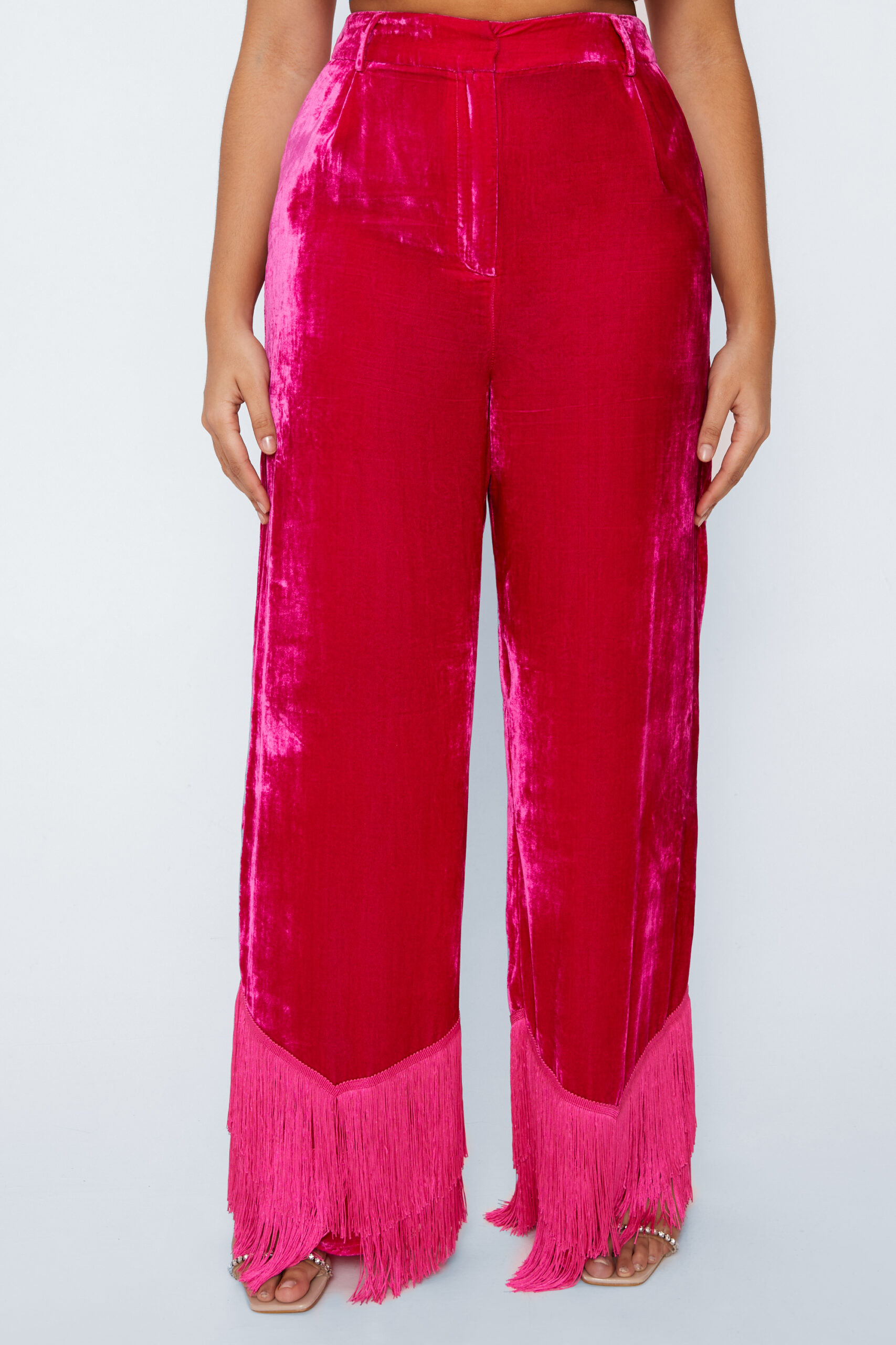 Plus Size Premium Velvet Tassel Trim Tailored Pants
