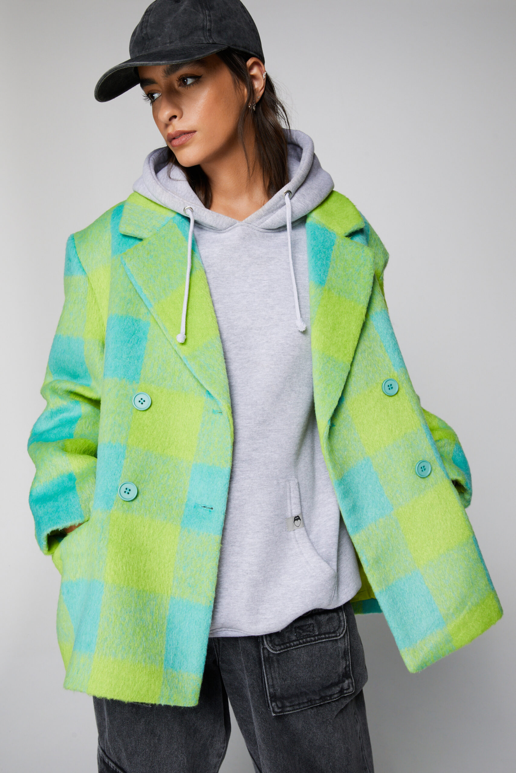 Premium Green Plaid Blazer Coat