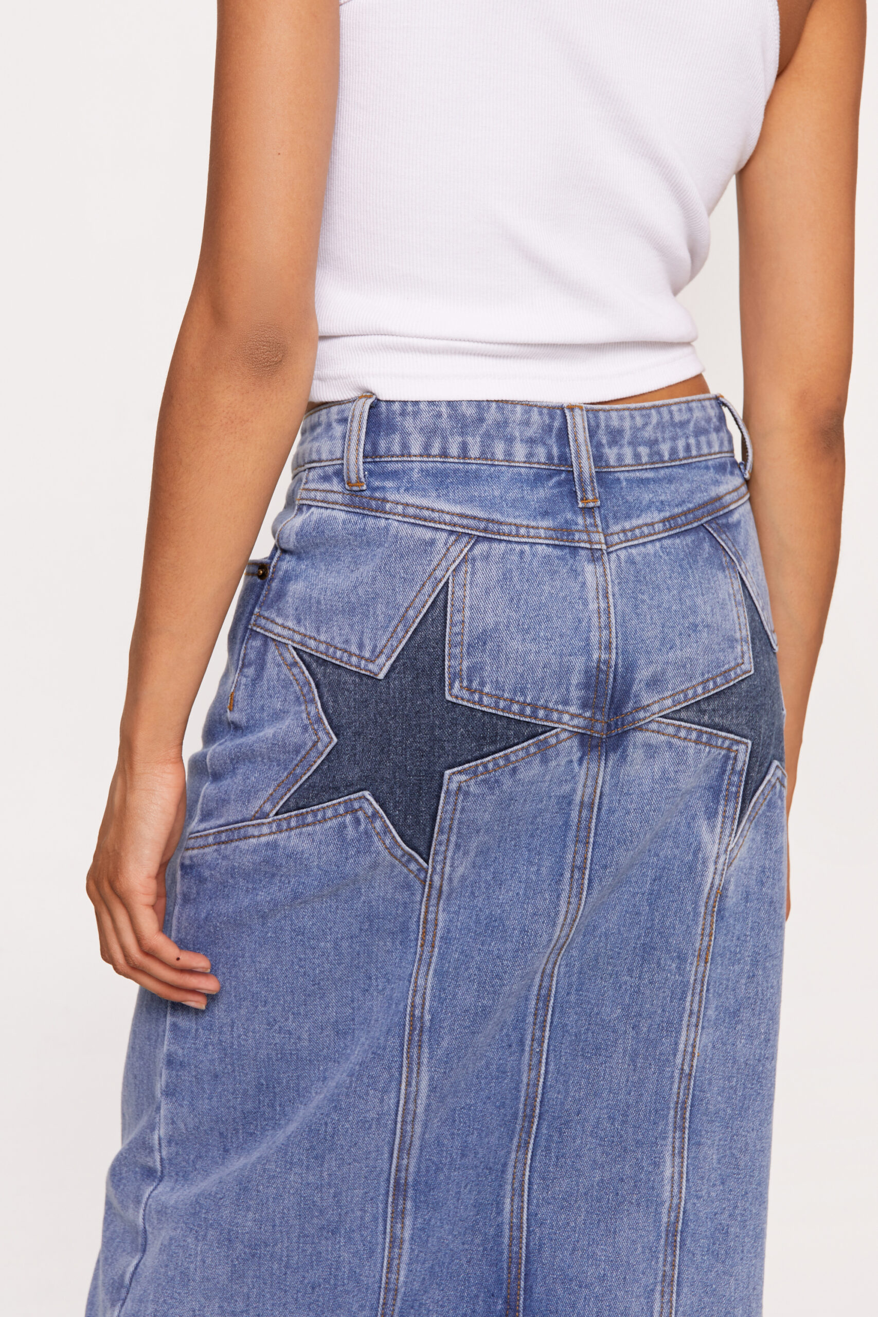 Star Bum Denim Maxi Skirt