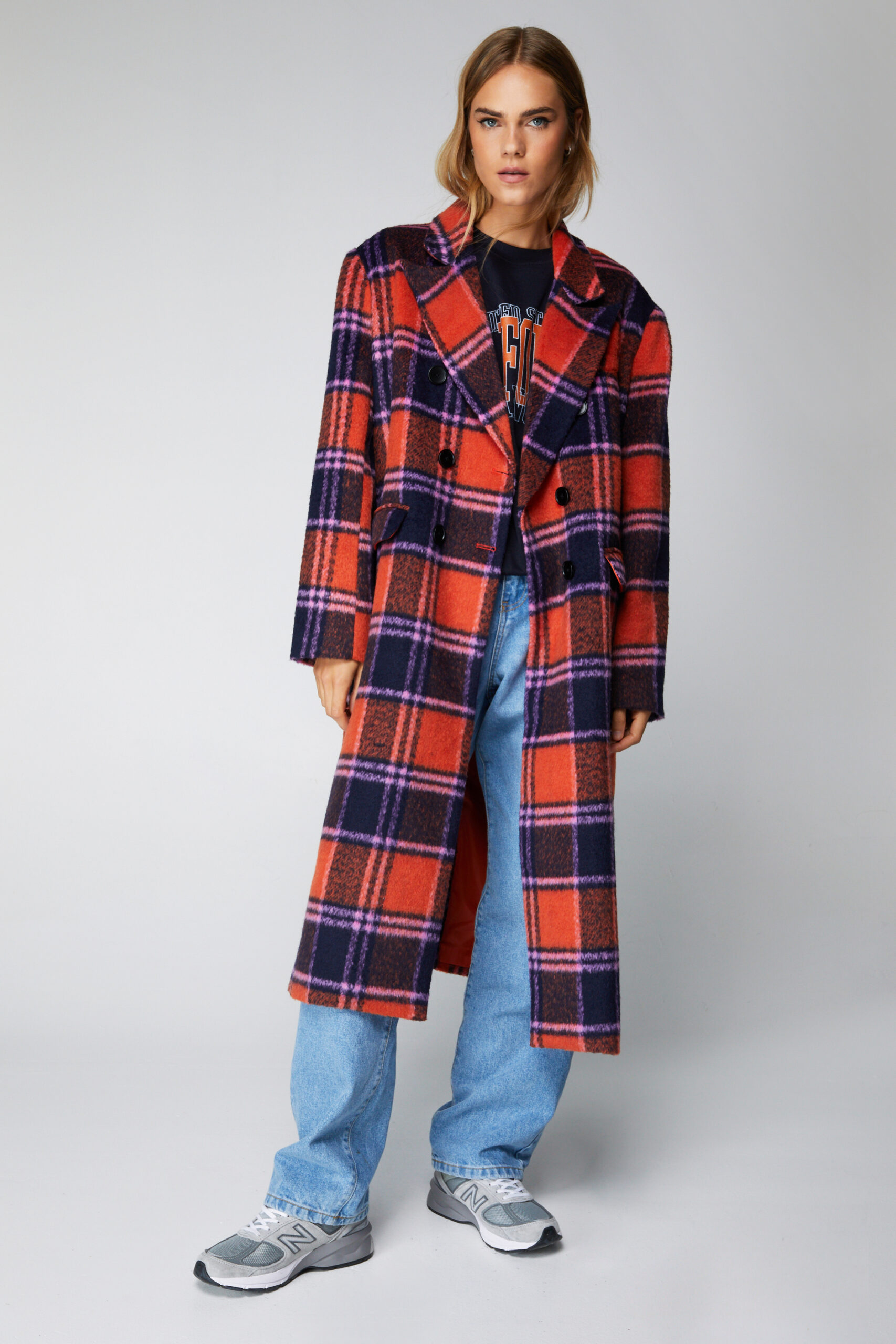 Premium Plaid Longline Wool Look Coat