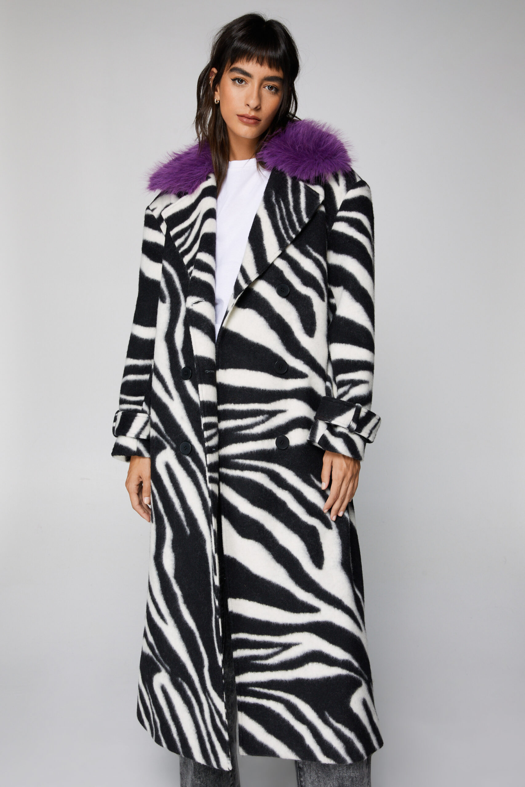 Zebra Print Wool Blend Tailored Coat
