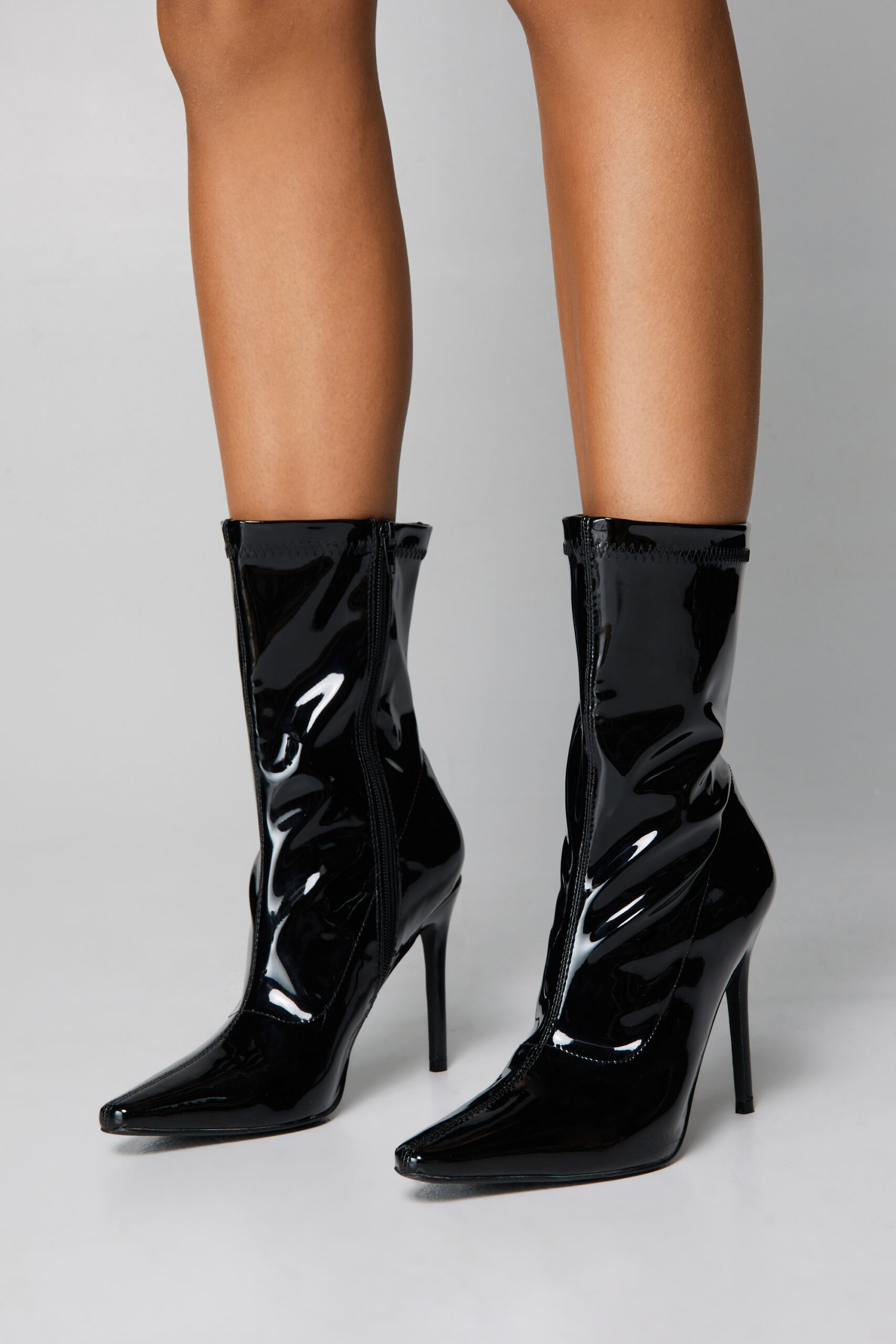 Patent Metallic Ankle Sock Boots