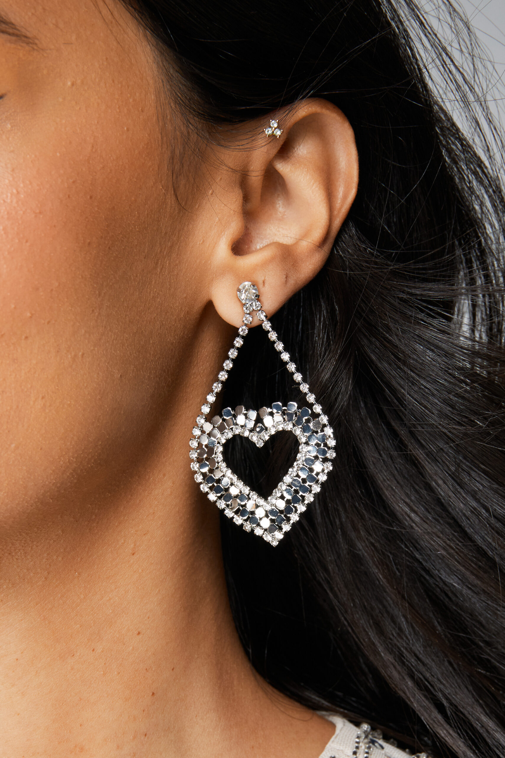 Mirror Diamante Heart Earrings