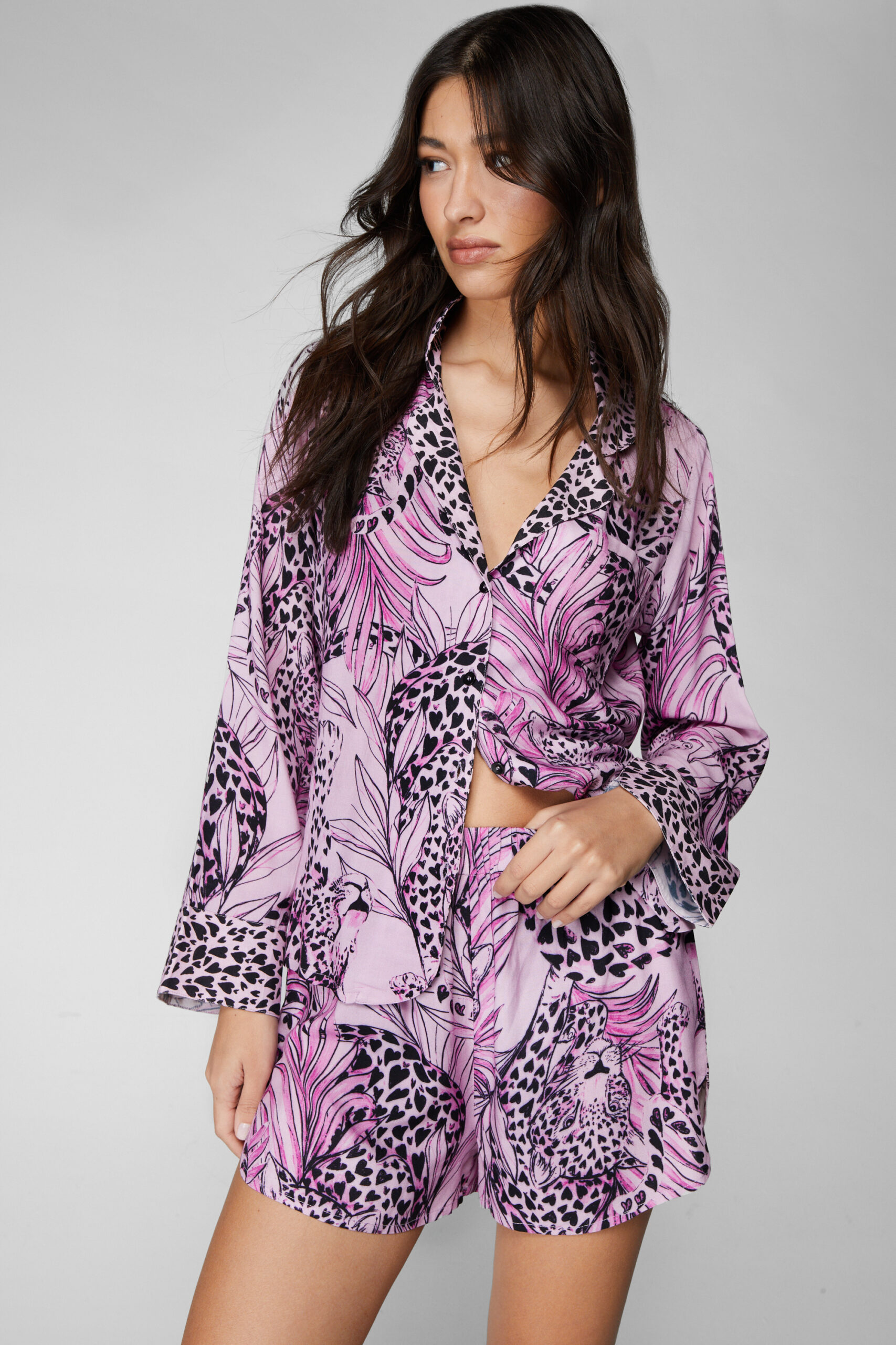 Viscose Cheetah Border Print Pajama Shorts Set