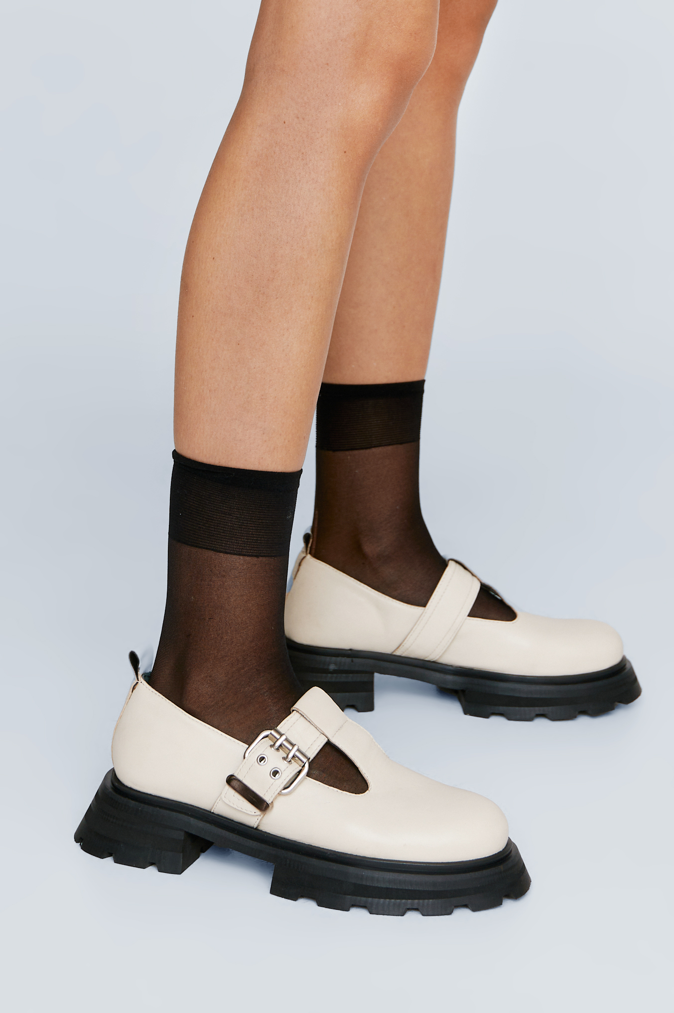 Real Leather Chunky Buckle Detail Mary Janes