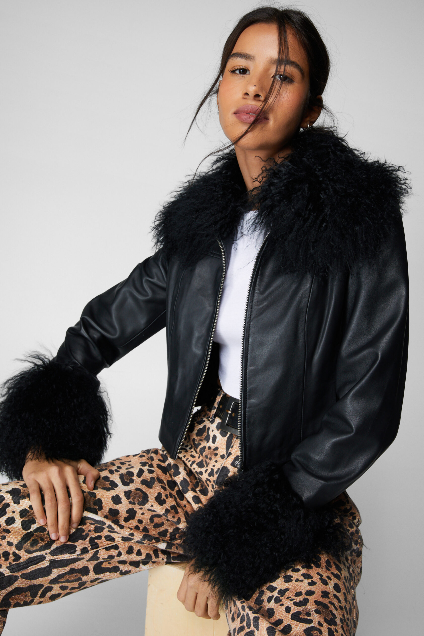 Premium Leather And Shearling Fur Afghan Jacket
