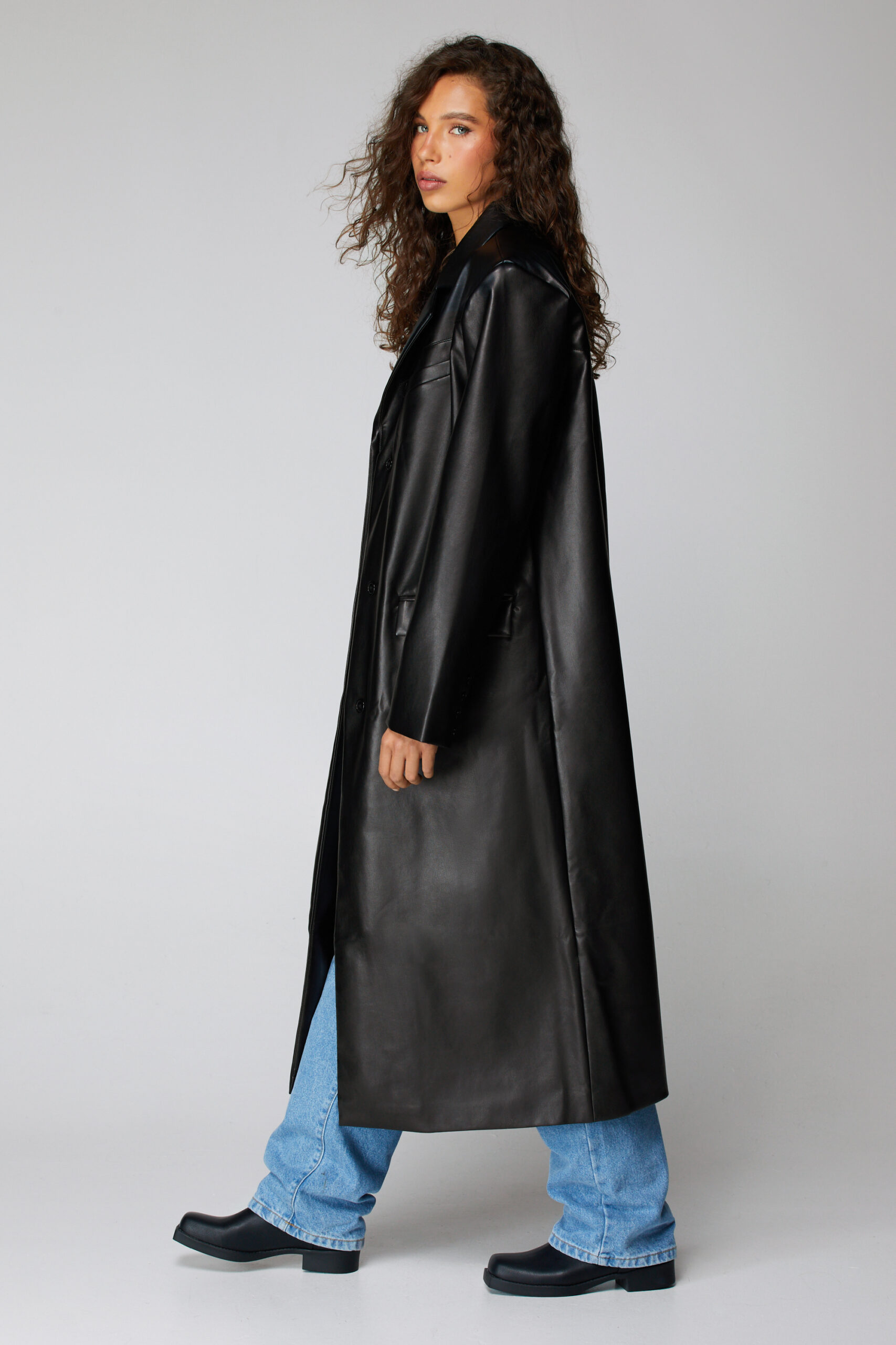 Faux Leather Duster Coat