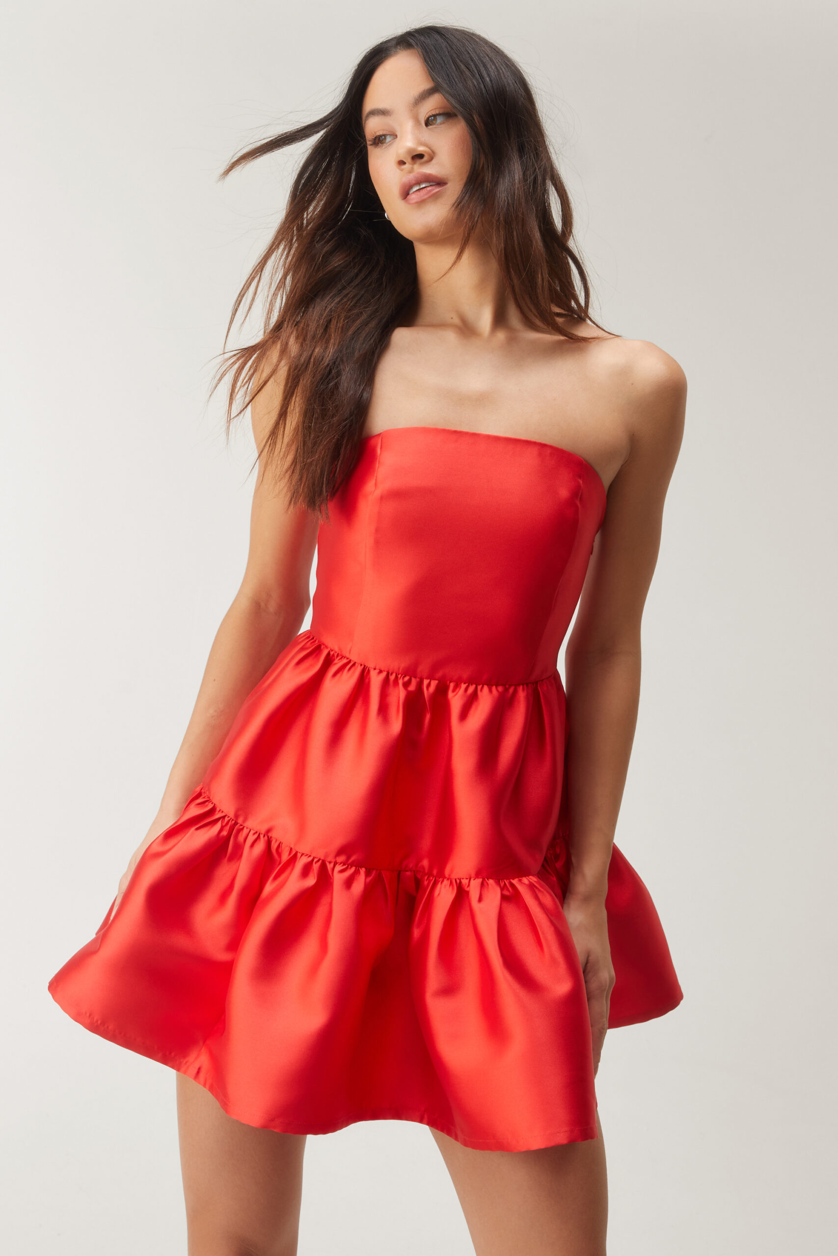 Structured Tiered Bandeau Mini Dress