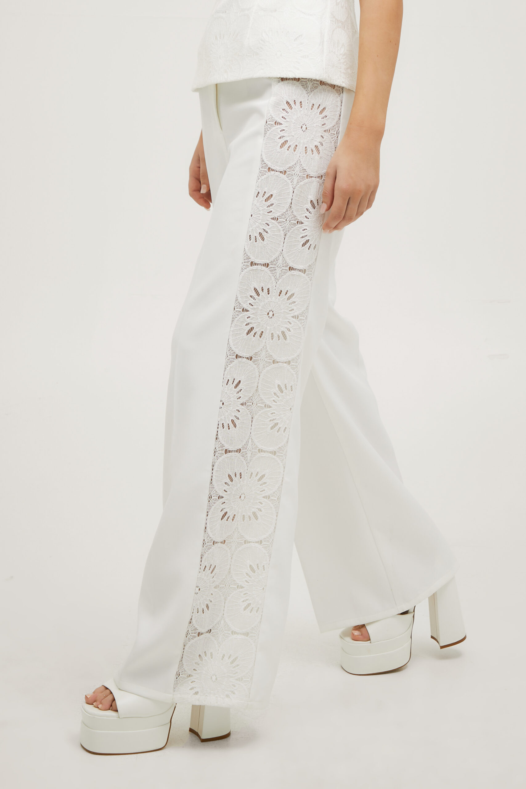 Lace Side Panel High Waisted Tailored Pants