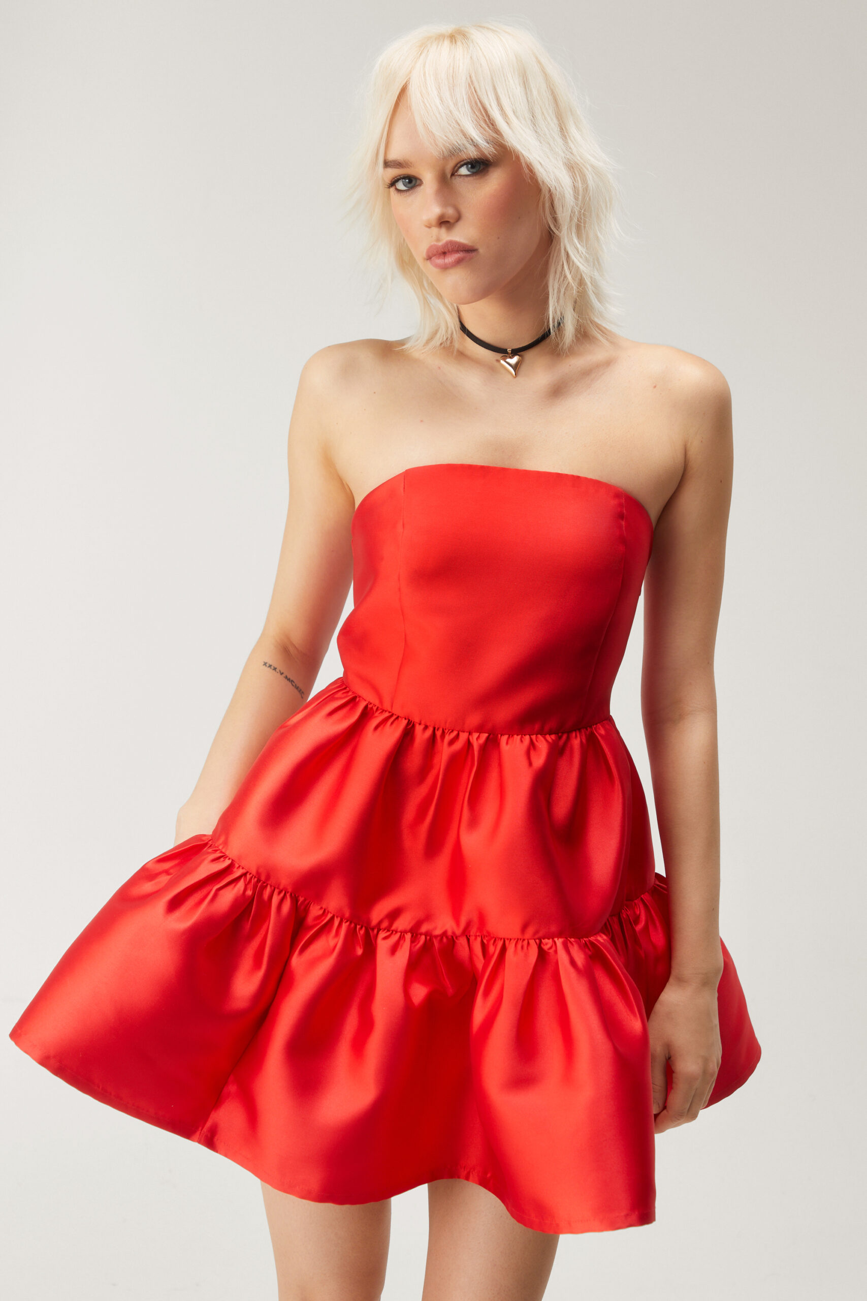 Structured Tiered Bandeau Mini Dress
